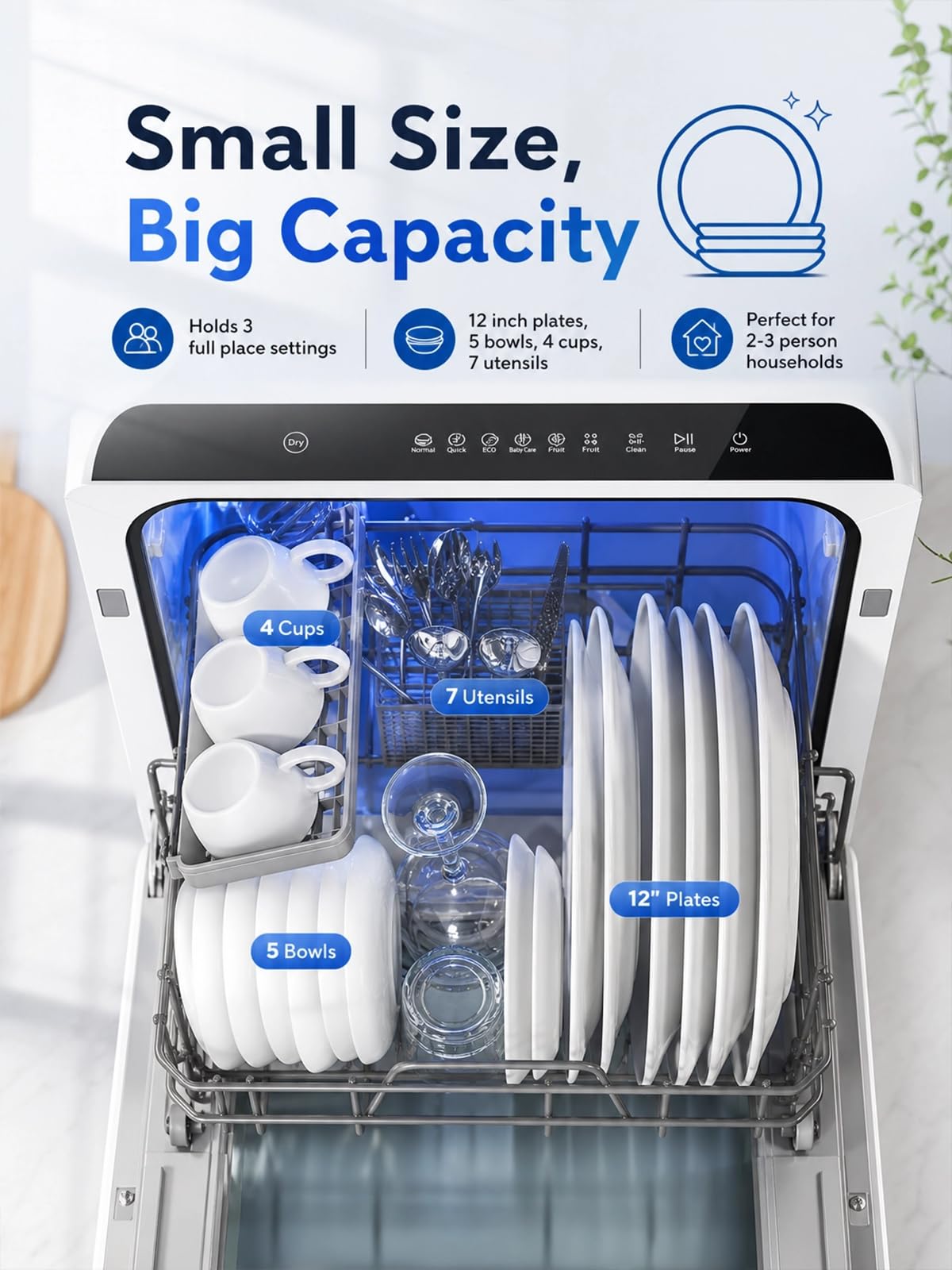 FOHERE Mini zmywarka do naczyń ze zbiornikiem 5 l, funkcja timera, przyłącze wody 2 w 1, 6 programów, wyświetlacz LED, zmywarka do naczyń i mini zmywarka do kuchni, na kemping i do przyczepy