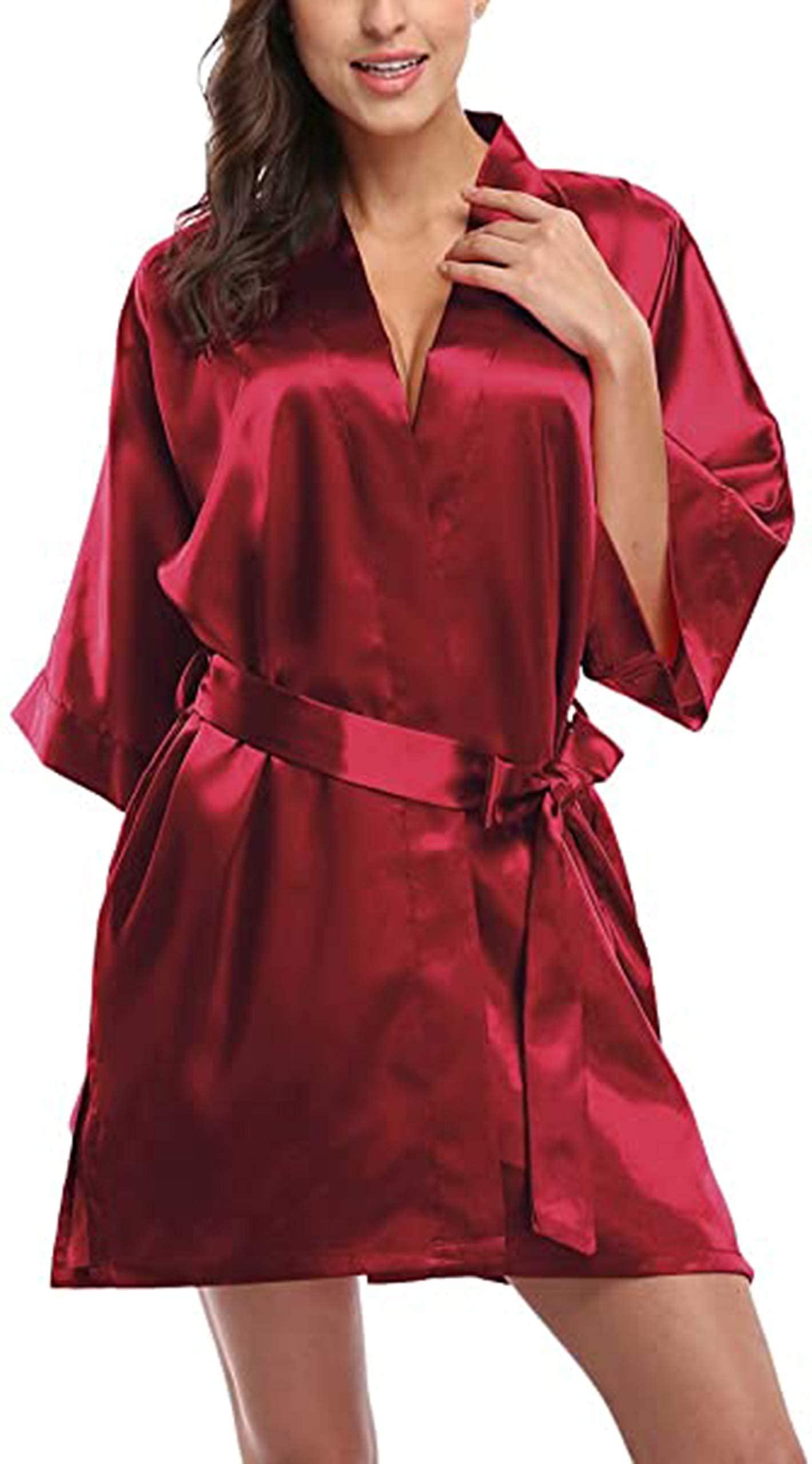 MAKINGTEC Silk Pajama Set for Women - 1 Piece Satin Dressing Gown & Nightdress Set, Ladies Kimono Robe With Strappy Nightshirt Nightgown Sleepwear