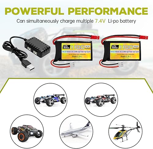 Miniatura 2 de sea jump Batería Lipo recargable de 7.4V 2S 30C 1100mAh con enchufe JST para WLtoys A949 A959 A969 A979 RC Cars compatibles con la mayoría de los