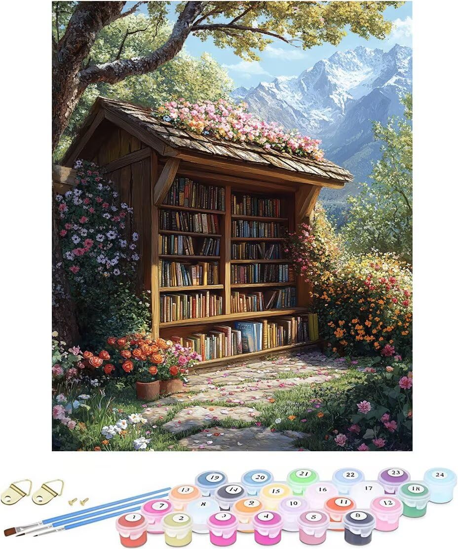 Numery malarskie dla dorosłych Biblioteka Malarstwo Numer Kwiat Malowanie według numerów Aktywny Ręczny zestaw dla dorosłych Kreatywne DIY Płótno Malarstwo Z akcesoriami do dekoracji, bezramowy