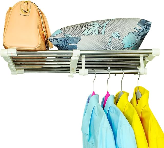 BAOYOUNI Extendable Closet Shelf Rod Clothes Hanger Organizer Heavy Duty Metal Storage Rack DIY Separator Divider (55-90cm)