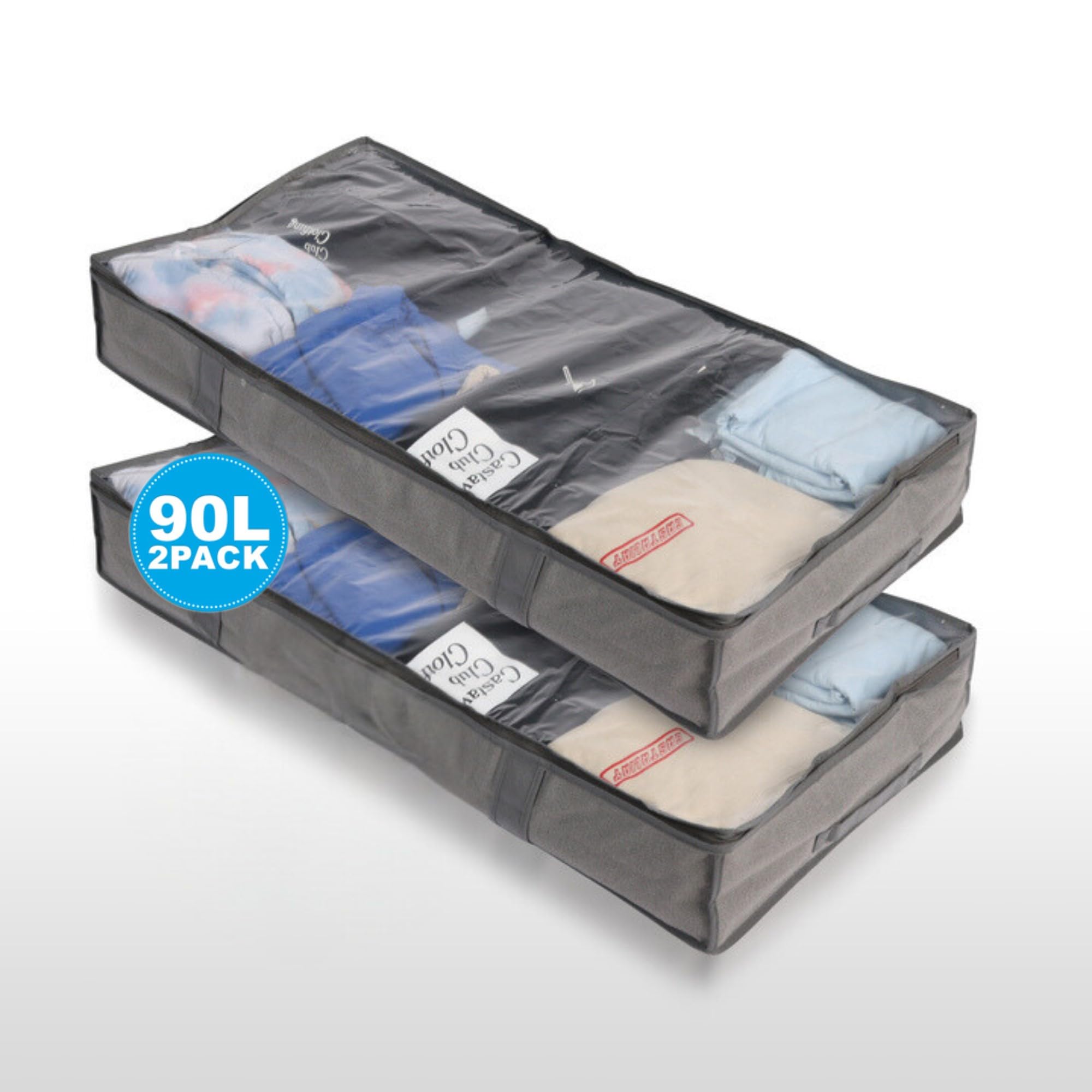 Mindful Design Under Bed Shoe Storage Organizer – Set of 2 Large Containers, Each Fit 12 Pairs of Shoes – Sturdy Box w/Strong Zipper & Handles – Underbed Organizers for Kids & Adults