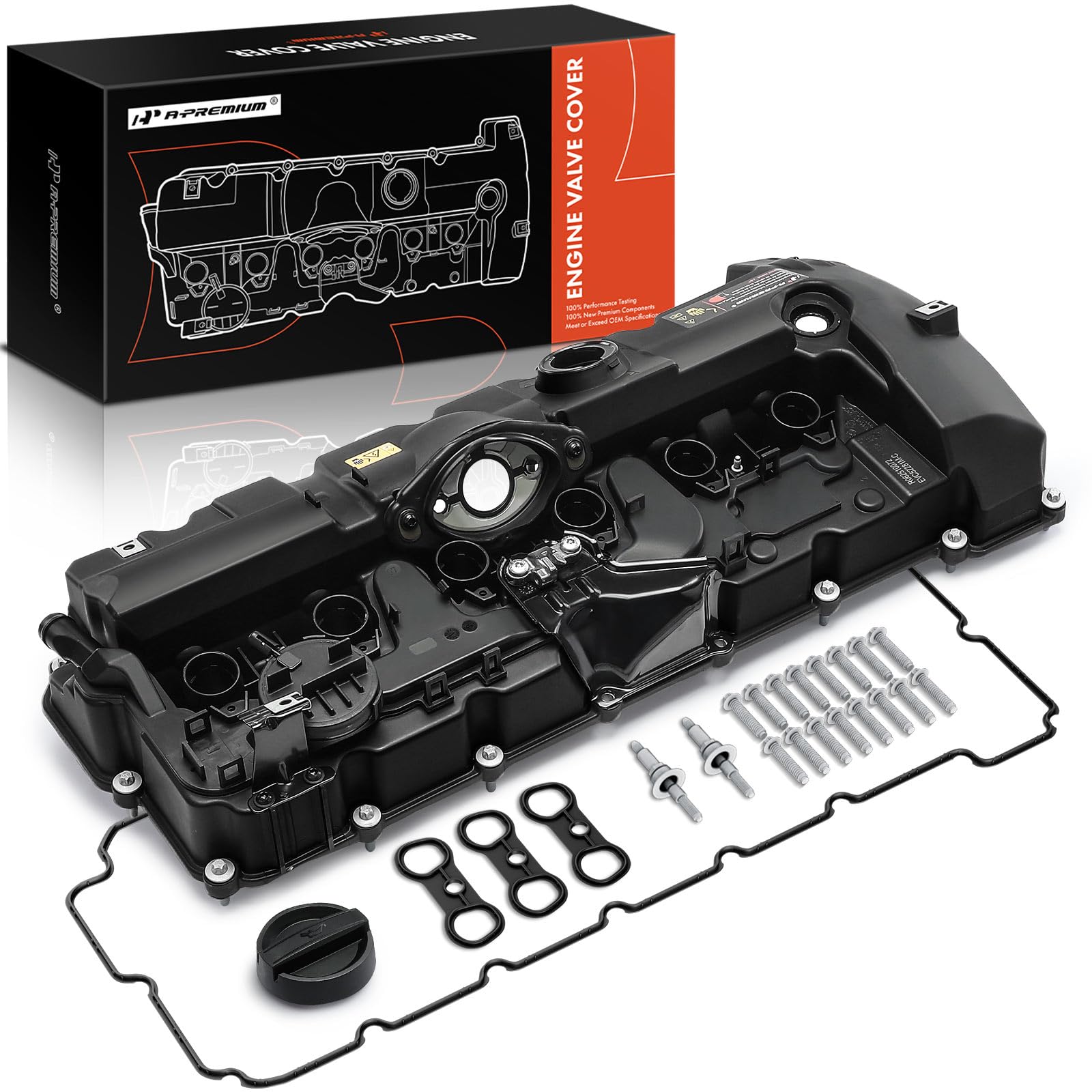 A-Premium Engine Valve Cover - Compatible with BMW Vehicles - 2.5L, 3.0L - 125i, 128i, 130i, 323i, 328i, 525i, 528i, 530i, X3, X5, Z4 - E60 E70 E82 E83 E84 E89 E90 E92 - Replace# 11127552281