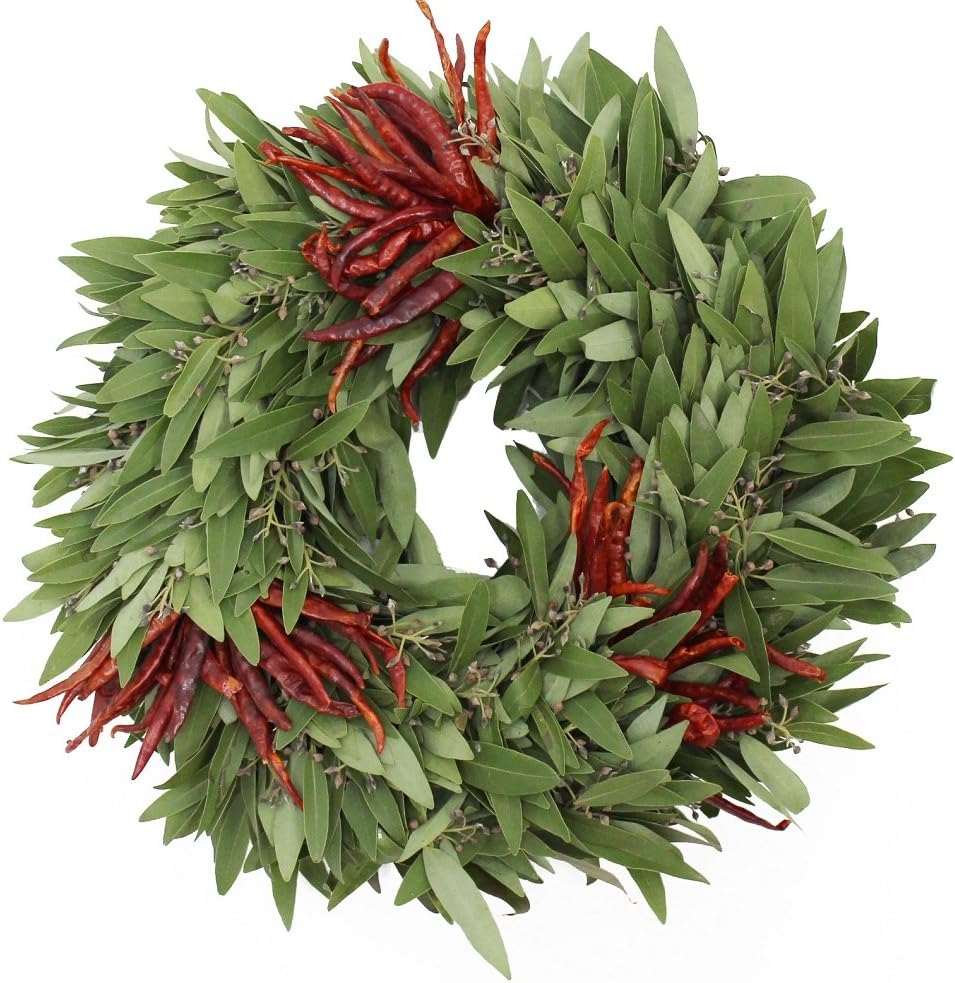 McFadden Farm Fresh Bay Leaf Wreath with Three Sets of Chilies