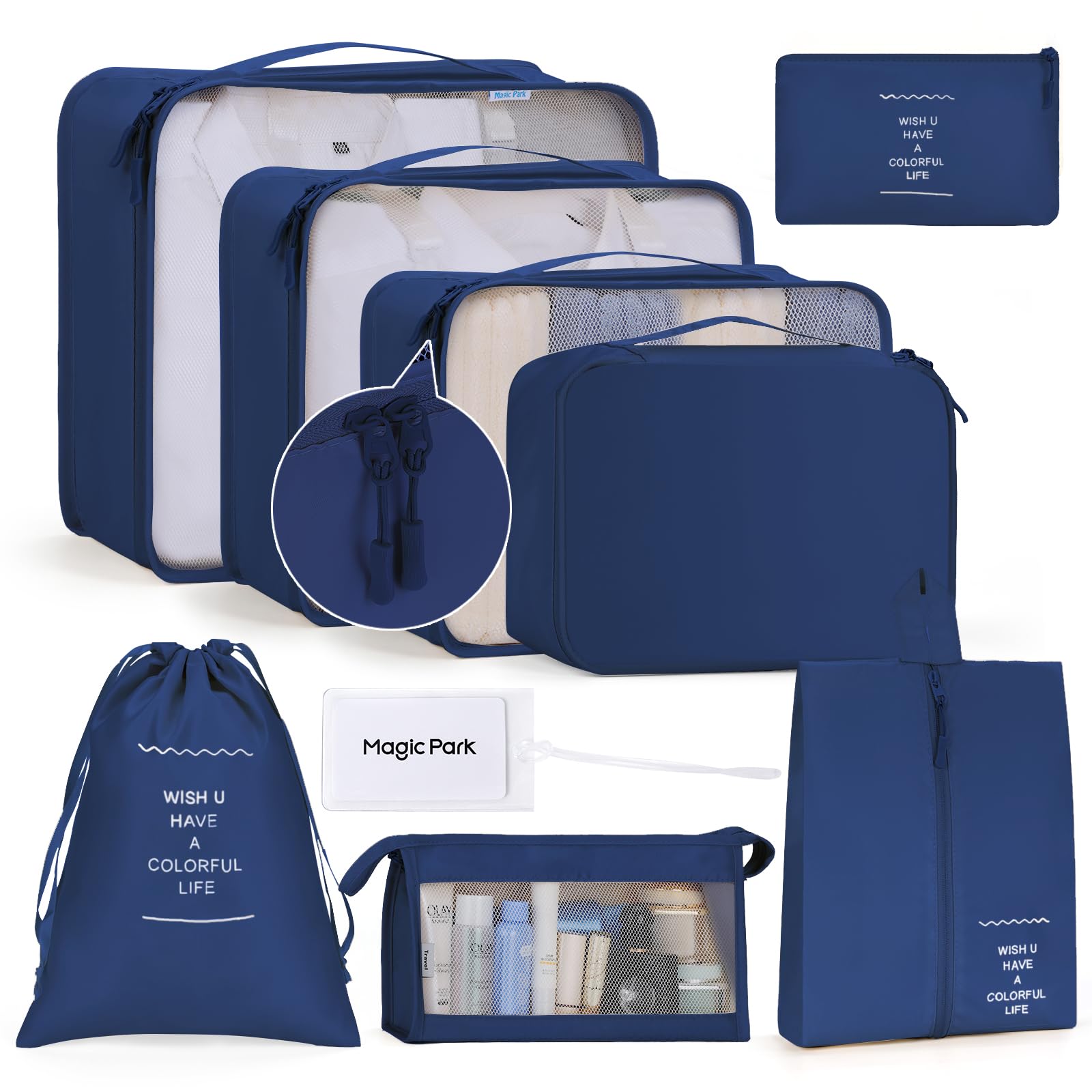 Magic Park® 8Pcs Travel Luggage Packing Organizer Clothes Shoes Storage Traveling Accessories for Home Travel Luggage (Navy Blue)