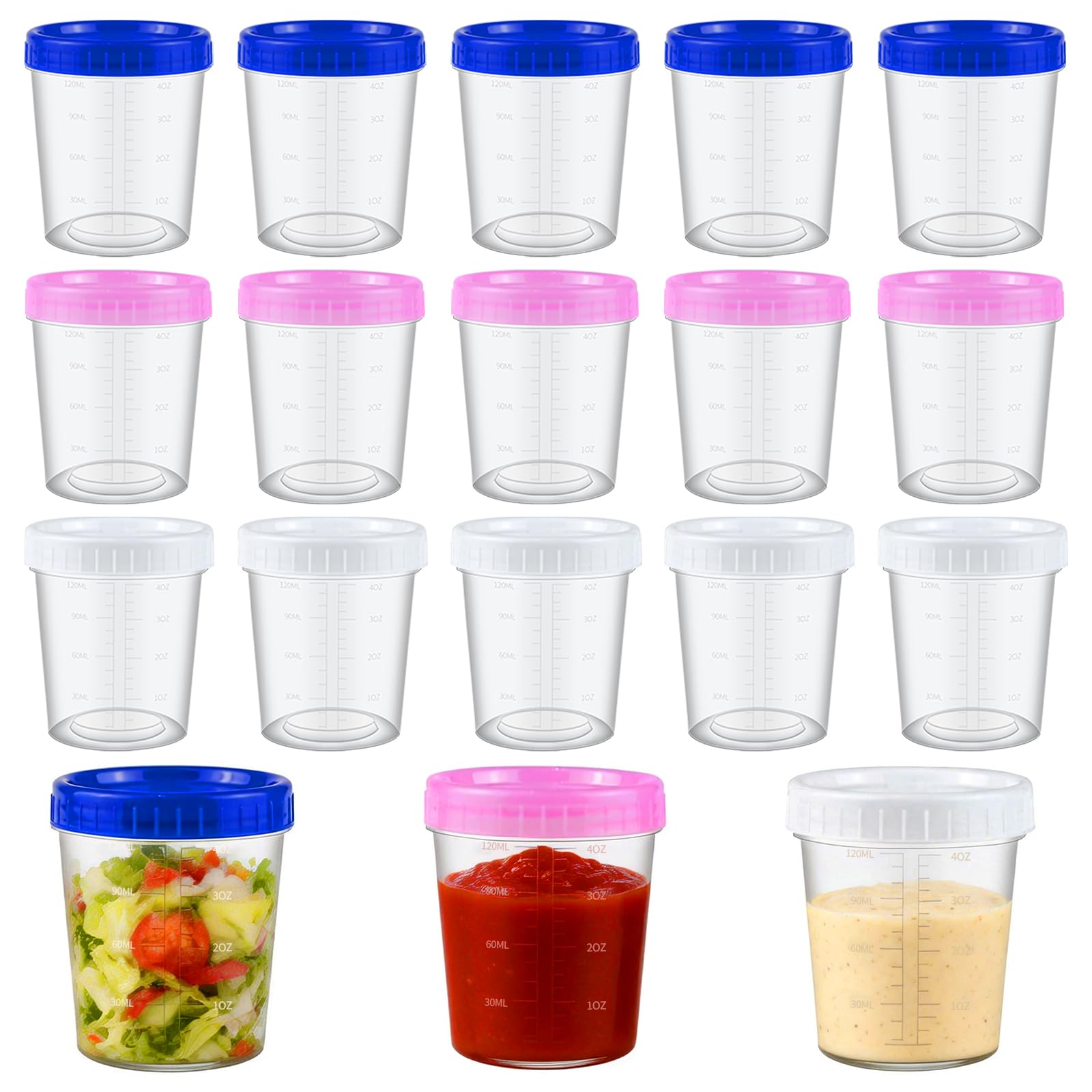 HHXUUAN 18Pack Small Food Containers with Lids, 120ml 4oz Snack Pots with Graduation, Reusable Leakproof Airtight for Gym,Travel, Picnics, Camping, etc, Microwave,Dishwasher and Fridge Safe