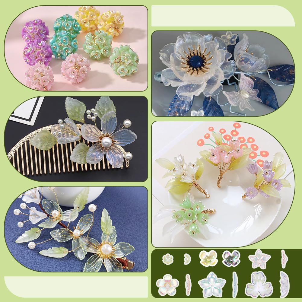 PH PandaHall 60pcs 6 Style Acrylic Flower Bead Caps AB Color Trumpet Flower Beads UV Plating Iridescent Bead Caps Floral Beads for Necklace Bracelet Earring DIY Crafts Jewelry Making - Image 5