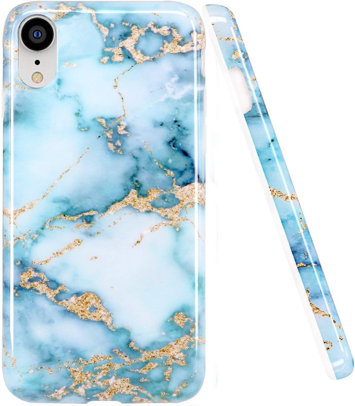 LUOLNH Compatible with iPhone XR Case,Aquamarine and Gold Marble Design Slim Shockproof Flexible Soft Silicone Rubber TPU Bumper Cover Skin Case for iPhone XR 6.1 inch (2018)