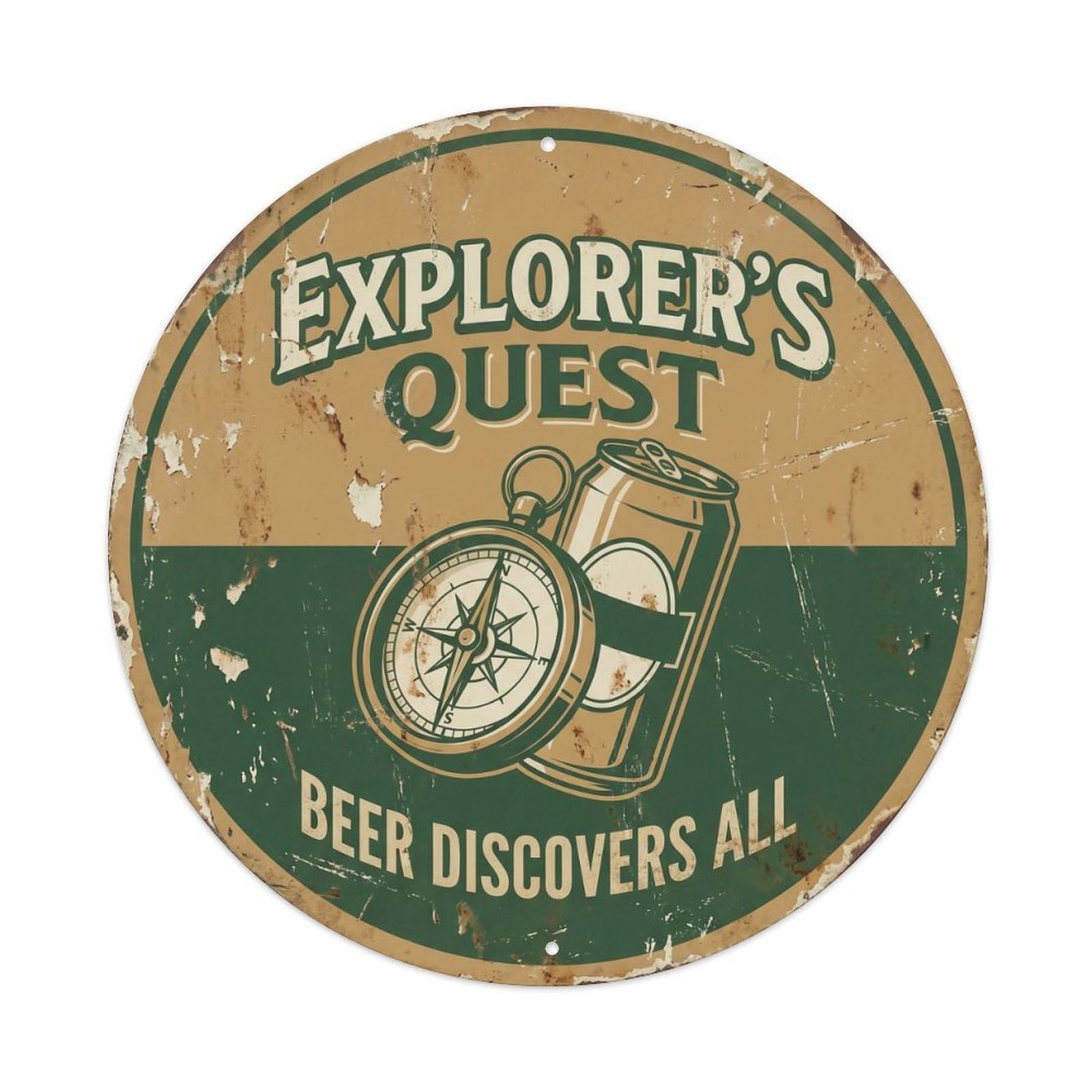 Retro Bar Style Explorer Adventure Lounge Beer Metal Tin Sign Plaque Wall Decor for Cafe, Club, Garden Round Metal Poster 8x8Inch