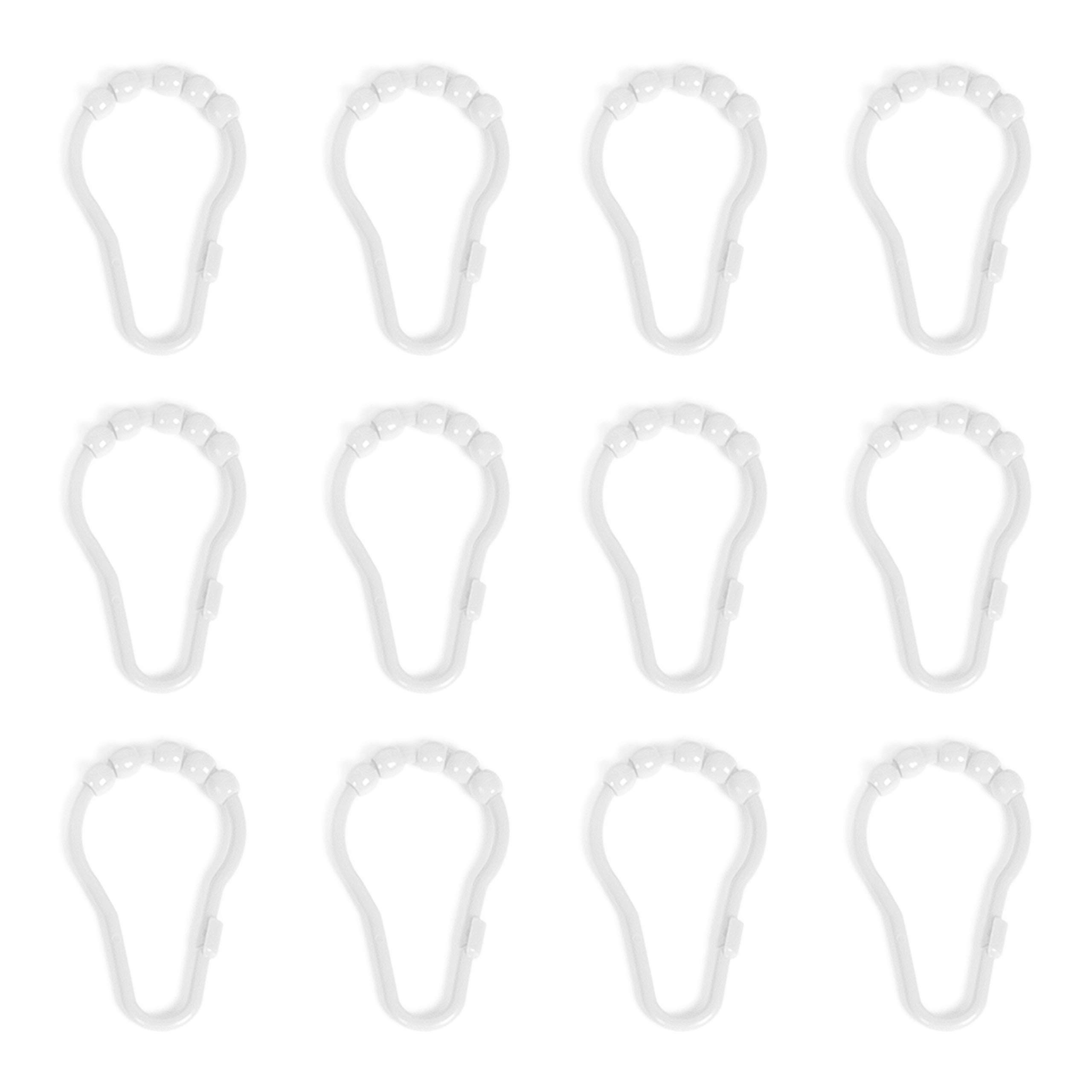 Kenney KN67140 Rust-Proof Gliding Plastic Beaded Shower Curtain Rings for Shower Curtain and Standard Shower Curtain Rod, Bathroom Use, Easy to Install, Set of 12, White