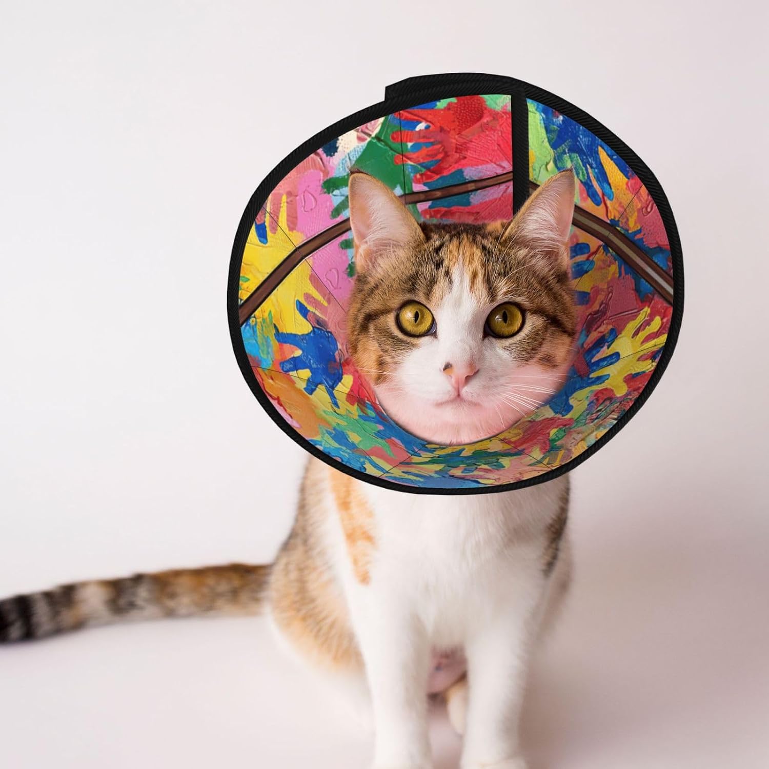 Kids Hand Print Print Cat Cone Collar, Adjustable Elizabethan Collar, Soft Dog Recovery Collars, for Small Large Cats