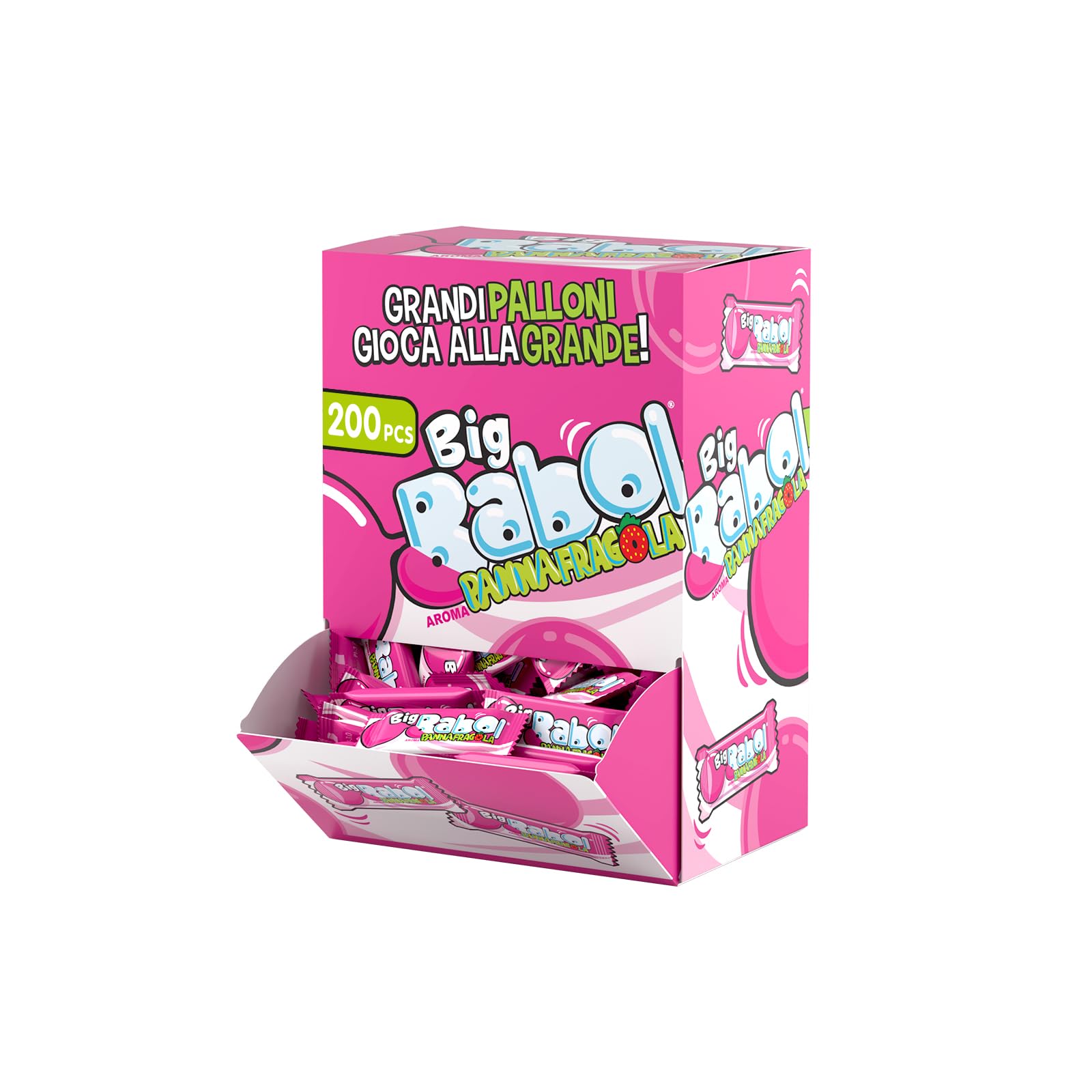 Big Babol Panna e Fragola Chewing Gum Morbido, senza Glutine, Gusto Panna e Fragola, Confezione da 200 Gomme da Masticare Incartate Singolarmente