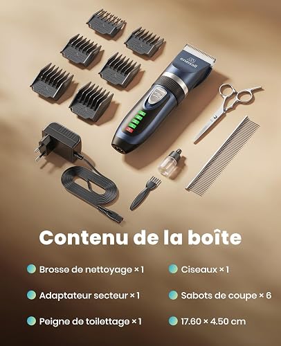 Oneisall Tondeuse à Chiens Silencieuse, Batterie 2000mAh Autonomie 4h, Tondeuse Pour Chien et Chat Poils Denses, Rasoir Animal Coupe Poils Longs (Bleu) - 9