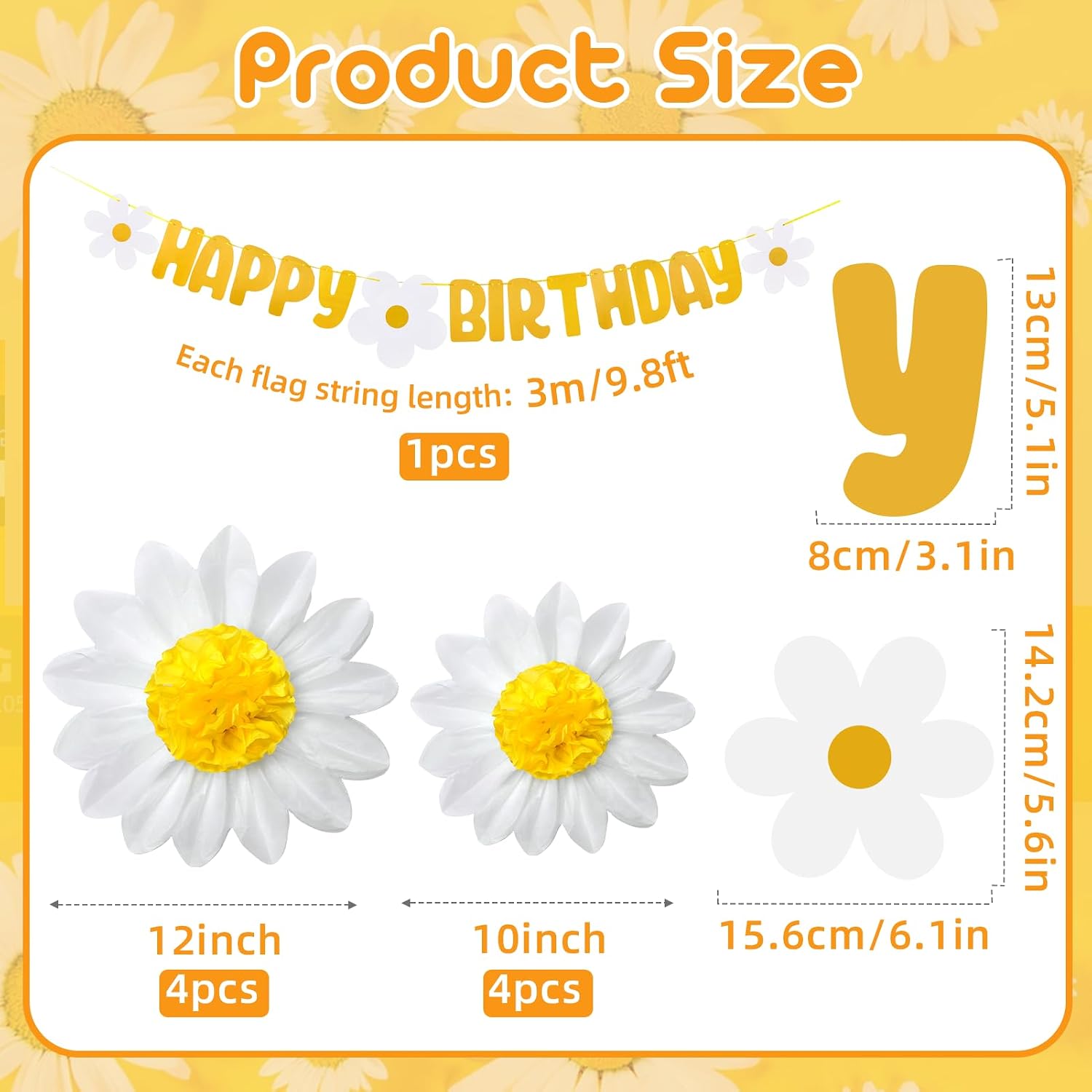 Daisy Birthday Decorations Daisy Tissue Pom Poms White Yellow Paper Flowers Wall Hanging Decorations with Banner for 1st Birthday Bridal Baby Shower Wedding Classroom Décor