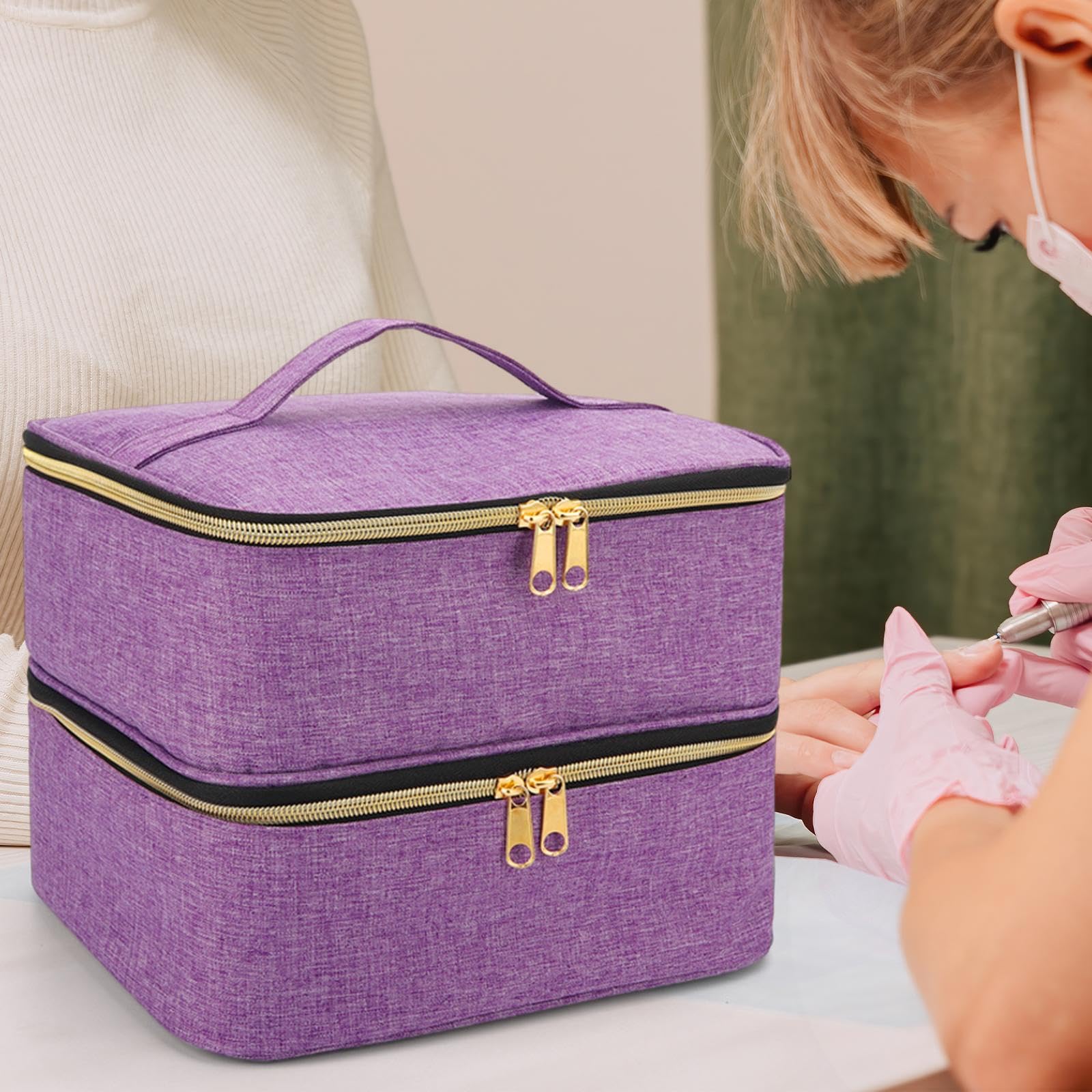 Organizer na lakier do paznokci mieści 30 butelek, podróżny futerał na lakier do paznokci, 2 zestaw (fioletowy), 25cmx22cmx17cm, jako opis