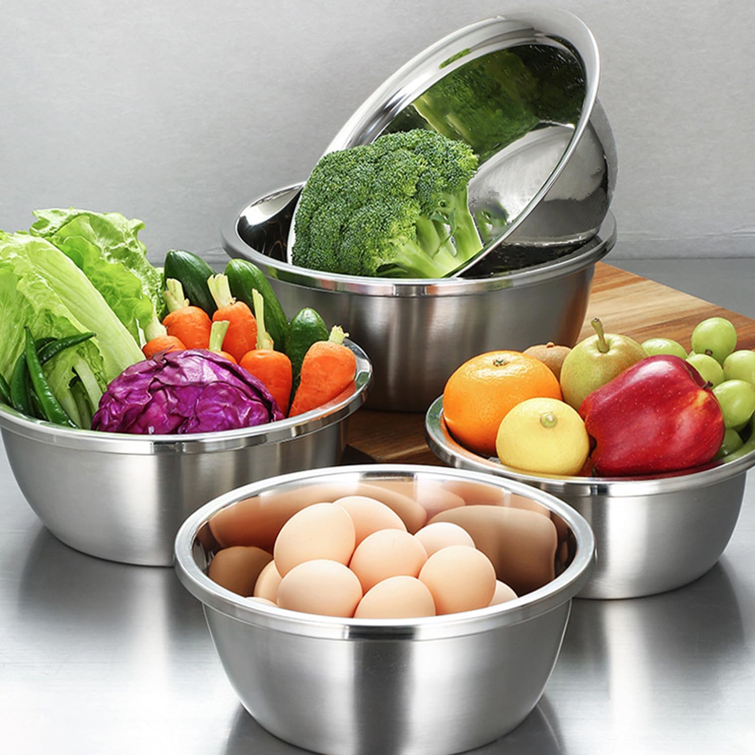 CAMBUY Stainless Steel Salad Bowls 54Oz 4Pack Metal Large Cereal Bowl Set