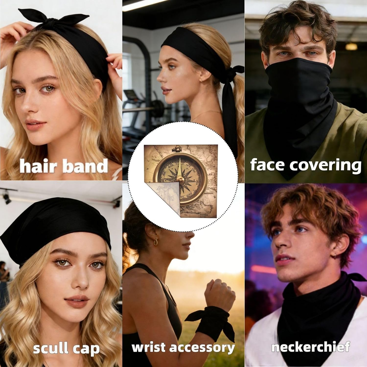 Cooling Bandanas for Men Women Square Hair Scarf 22" x 22" Novelty Headband Law of the Compass Navigation Neckerchief
