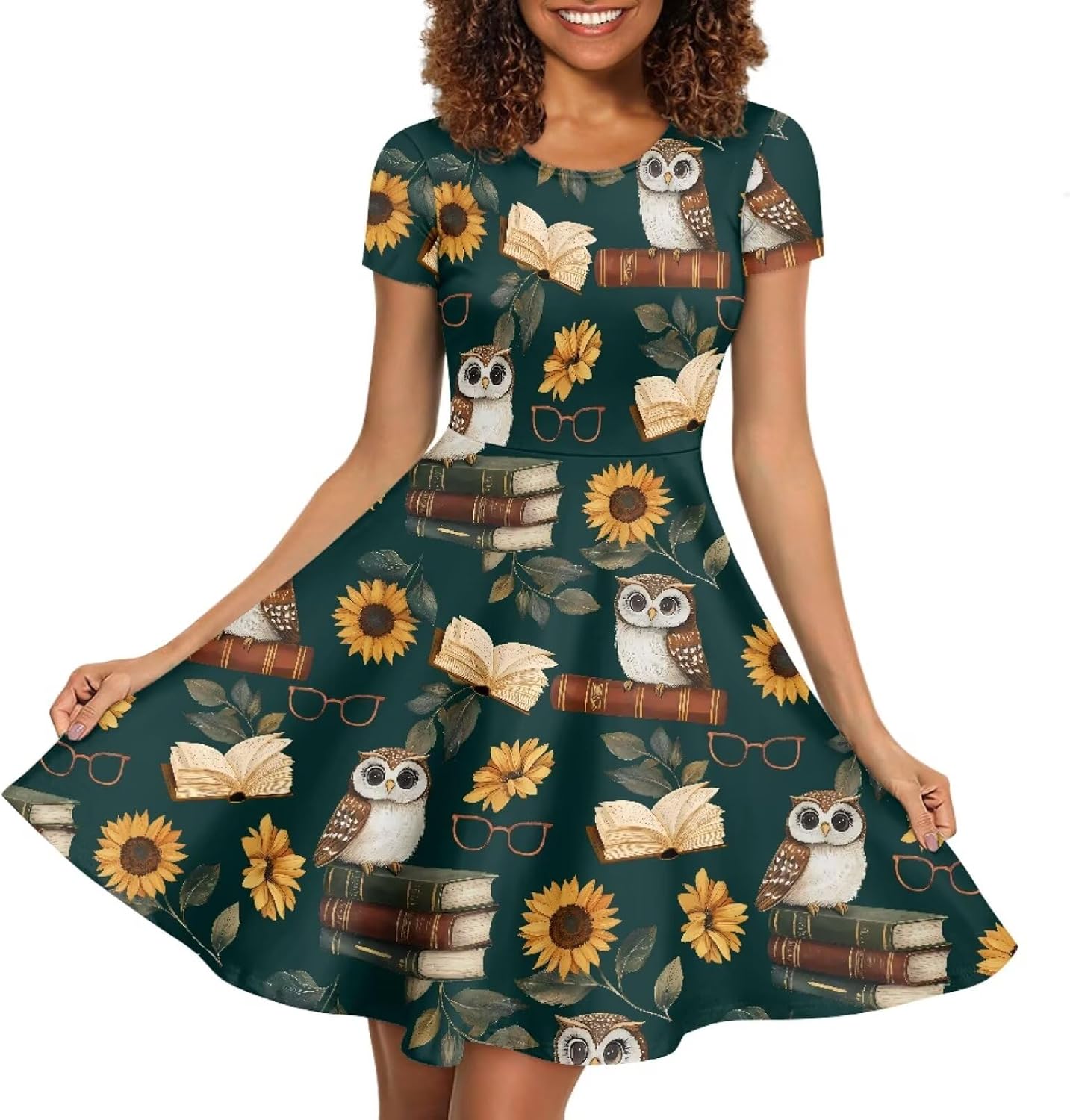 Beauty Collector Womens School Midi Dress Crewneck Short Sleeve A-Line Dress