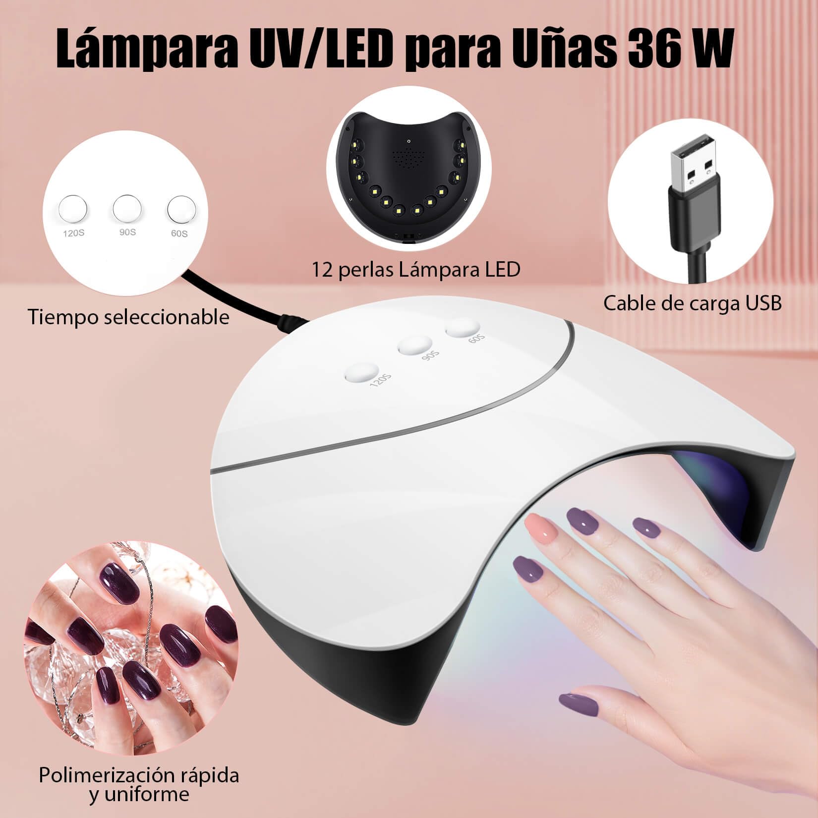 Phoenixy 25 Colores Uñas Semipermanentes Kit Completo con U V/LED Lámpara Kit Uñas Semipermanentes con Base y 4 Top Coat, Azul, Verde, Nail Art en Casa