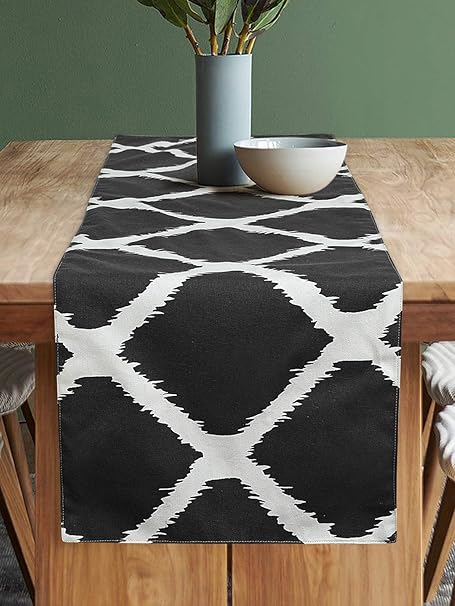 Dekor World Ekat Printed Black Table Runner (33x240cm) (Pack of 1)-8 Seater Dinning & Center Table