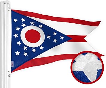 G128 Ohio OH State Flag | 2.5x4 Ft | StormFlyer Series Embroidered 220GSM Spun Polyester | Embroidered Design, Indoor/Outdoor, Brass Grommets, Heavy Duty, All Weather
