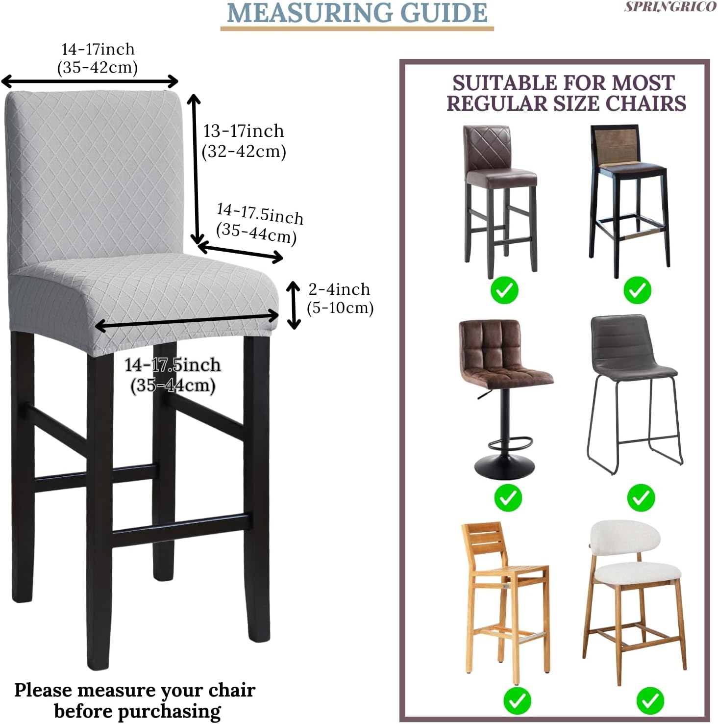 Condition photo showing As Is for springrico bar stool covers set of 4, stretch washable barstool seat covers with backs, removable counter height chair covers for kitchen dining room cafe (s2-silver gray, 4pcs) s2-silver gray 4pcs