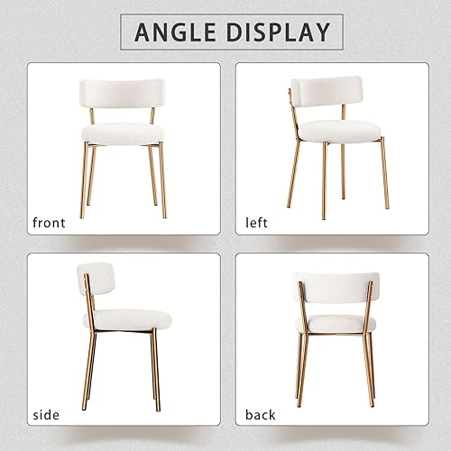 Miniatura 7 de Juego de 4 mesas de comedor redondas de vidrio de 39 pulgadas, mesa de cocina moderna dorada con 4 sillas de comedor tapizadas en oro blanco, mesa