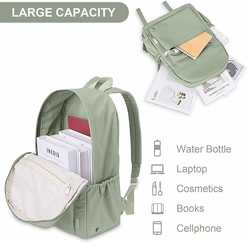 Miniatura 6 de YFGBCX Linda mochila estética para mujer, mochilas de color sólido, mochila clásica ligera para mujer, mochilas para laptop, Verde, Classic
