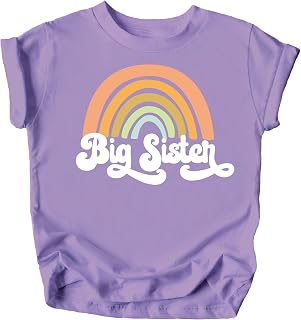 Retro Rainbow Big Sister Sibling Reveal Announcement Shirt for Baby and Toddler Girls Sibling Outfits