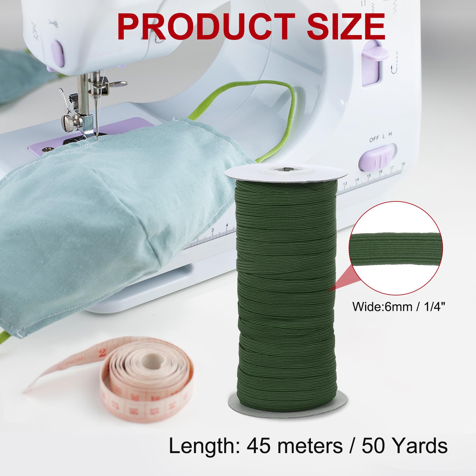 PATIKIL Elastic Bands 6mm x 45 Meters, Polyester Flat Elastic Cord Stretch Strap for Sewing Crafting DIY Olive Green - Image 2