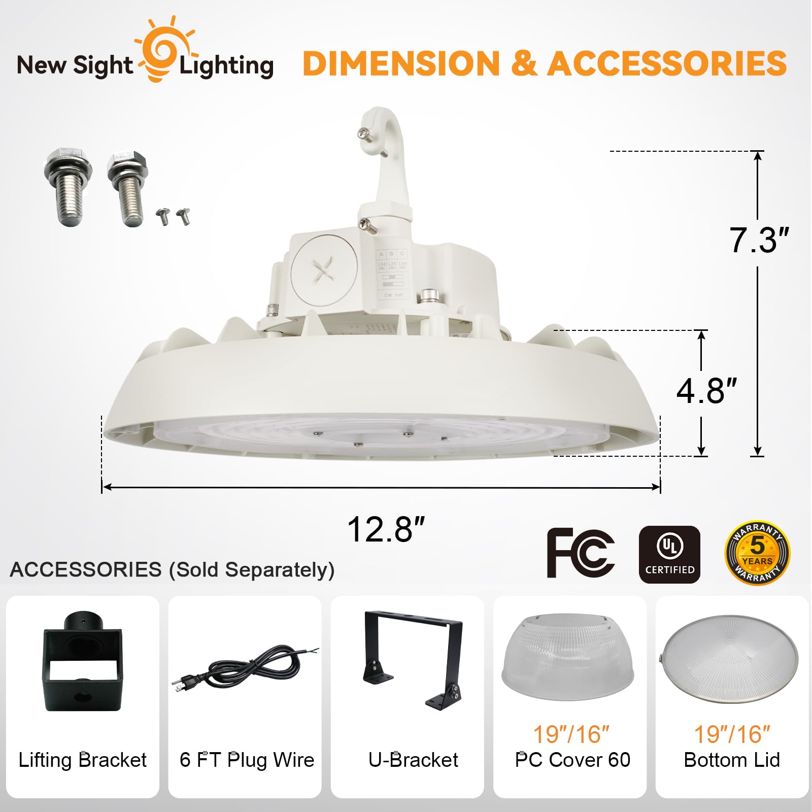 240W UFO LED High Bay Light with Motion Sensor 33600LM 140 lm W 0-10V Dimmable 120-277V IP65 Waterproof — view 5