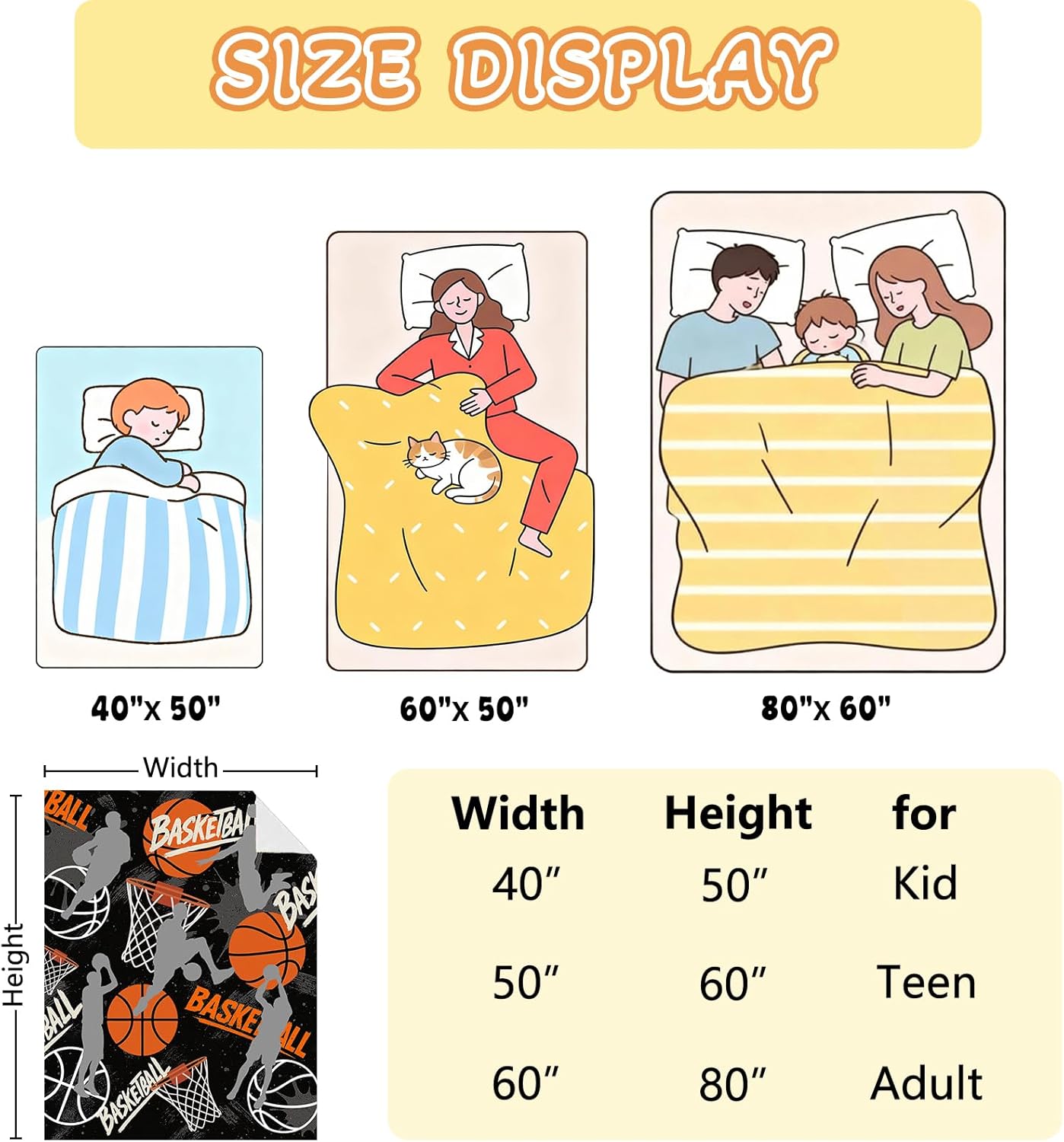 Blanket for Boys Girls Teens Kids, Soft Cozy Throw Blanket, Plush Fleece Blanket Blankets Accessories for Bed Couch Living Room Home (Basketball, 80"x60")