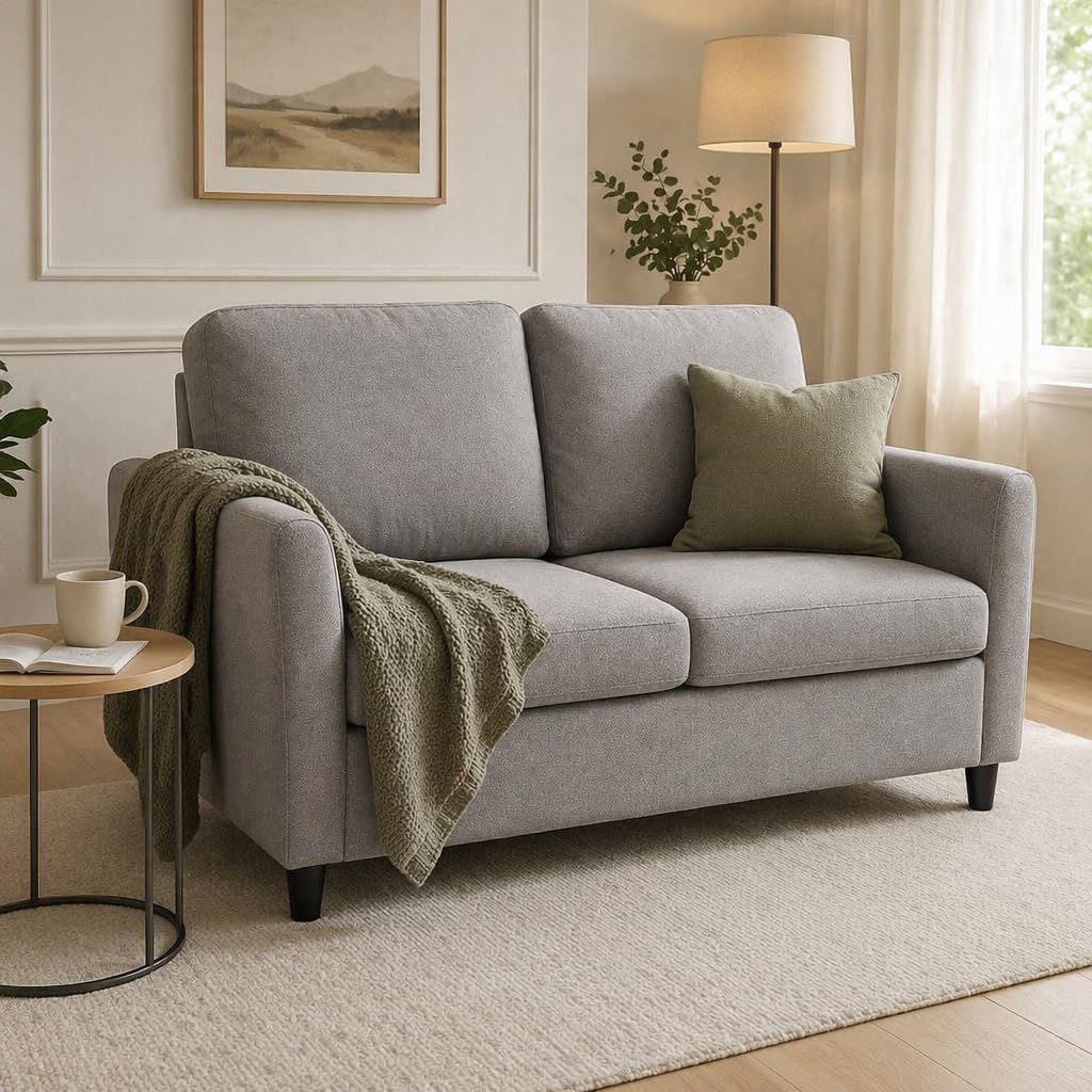 YODOLLA 2 Seater Sofa, Small Fabric Couch Modern Loveseat, Dark Grey