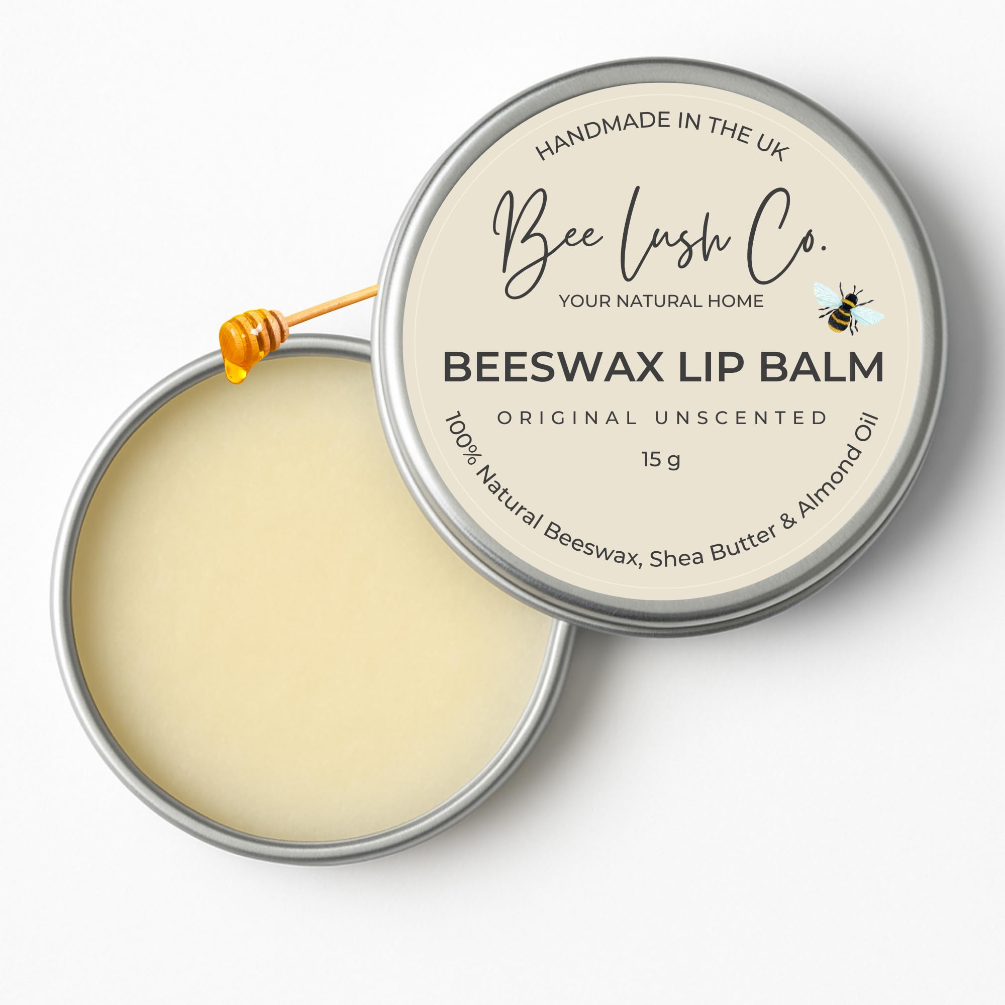BeeLushCo Beeswax Lip Balm, 100% Natural Bees Wax, Shea Butter, Almond Oil & Essential Oils, Organic, Plastic Free
