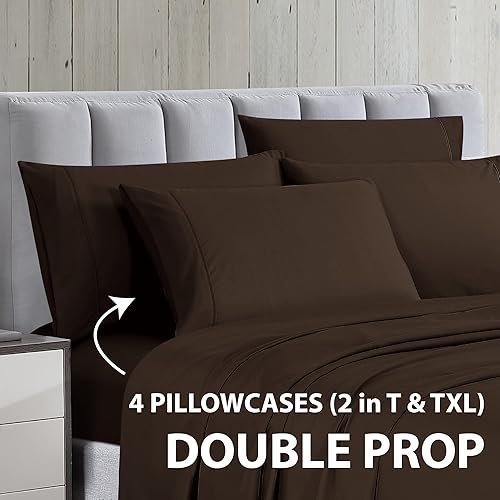 Miniatura 3 de Home Basics - Juego de sábanas de microfibra cepillada ultra suave de 6 piezas de 2.34 ozm, hipoalergénico, tamaño matrimonial, color marrón