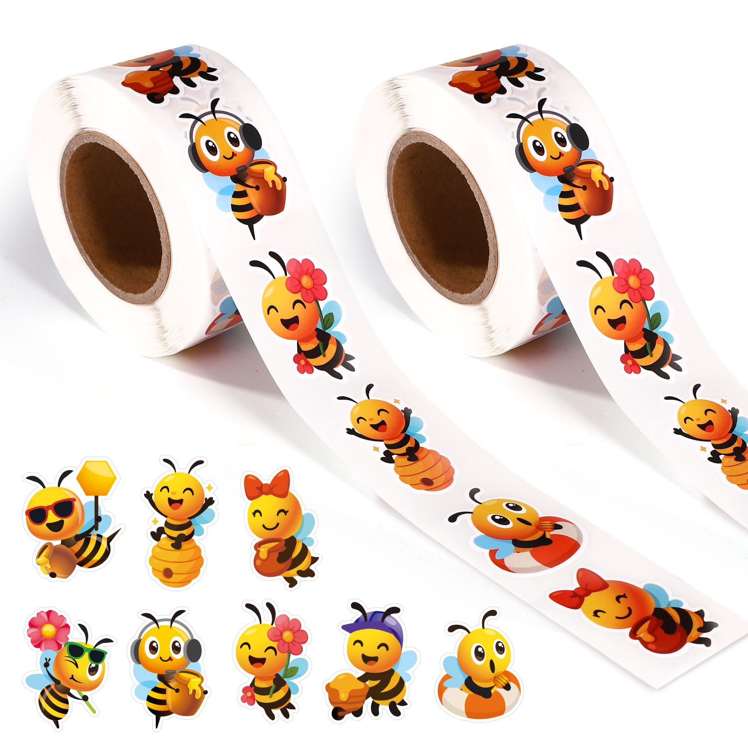 1000pcs Honey Bee Stickers, Cute Cartoon Bumble Bee Decals in Roll for Kids Reward Fun Animal Stickers Bulk Fashion Decor for Notebook Envelope Laptop DIY Crafts Bee-Inspired Theme Party Favors Gift