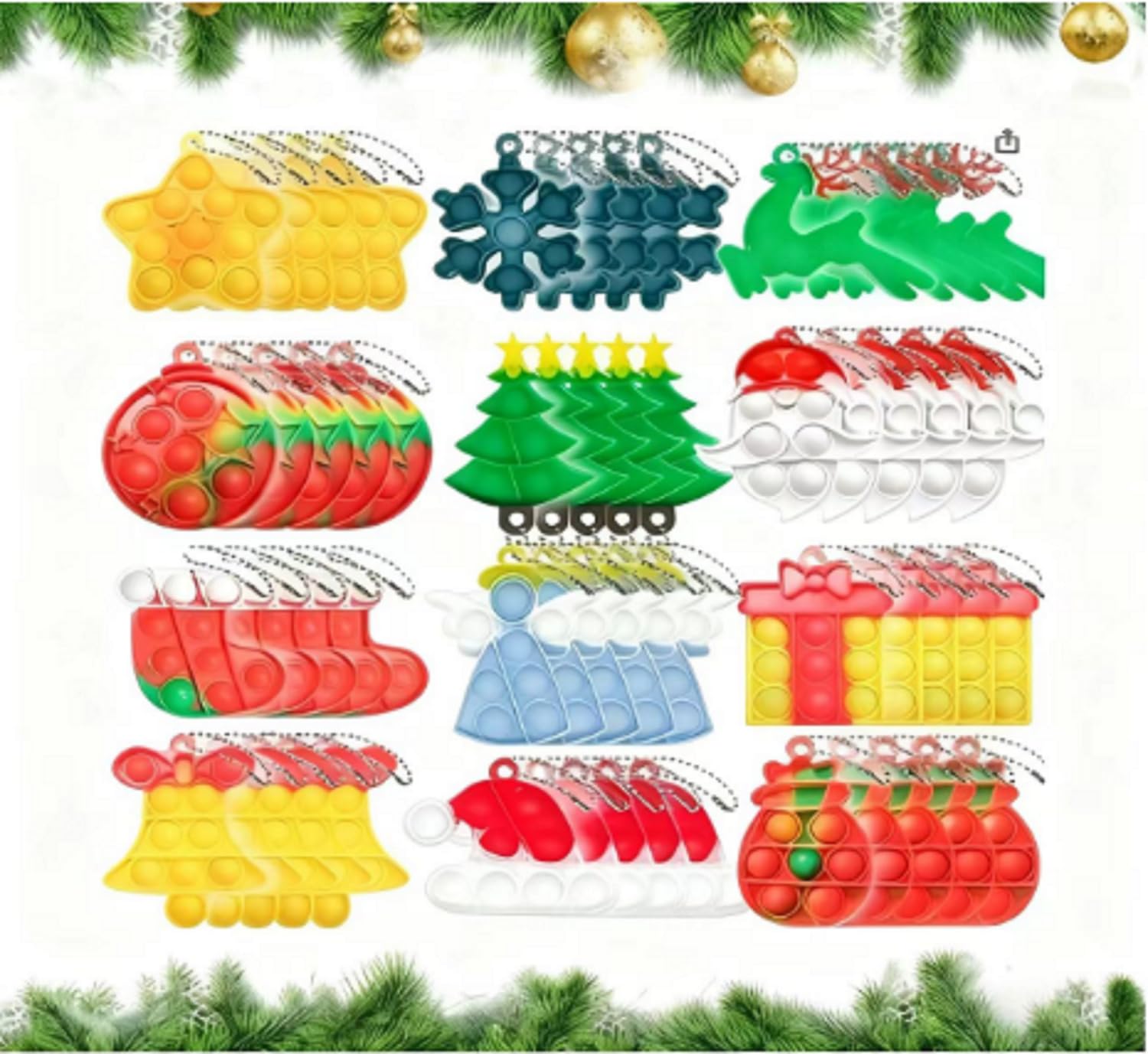 Antyd 60 Pcs Christmas Mini pop Keychain Bubble Squeeze Sensory Fidget Toys, Anxiety Stress Reliever Hand Toys, Holiday Idea Gifts for Kids Adults
