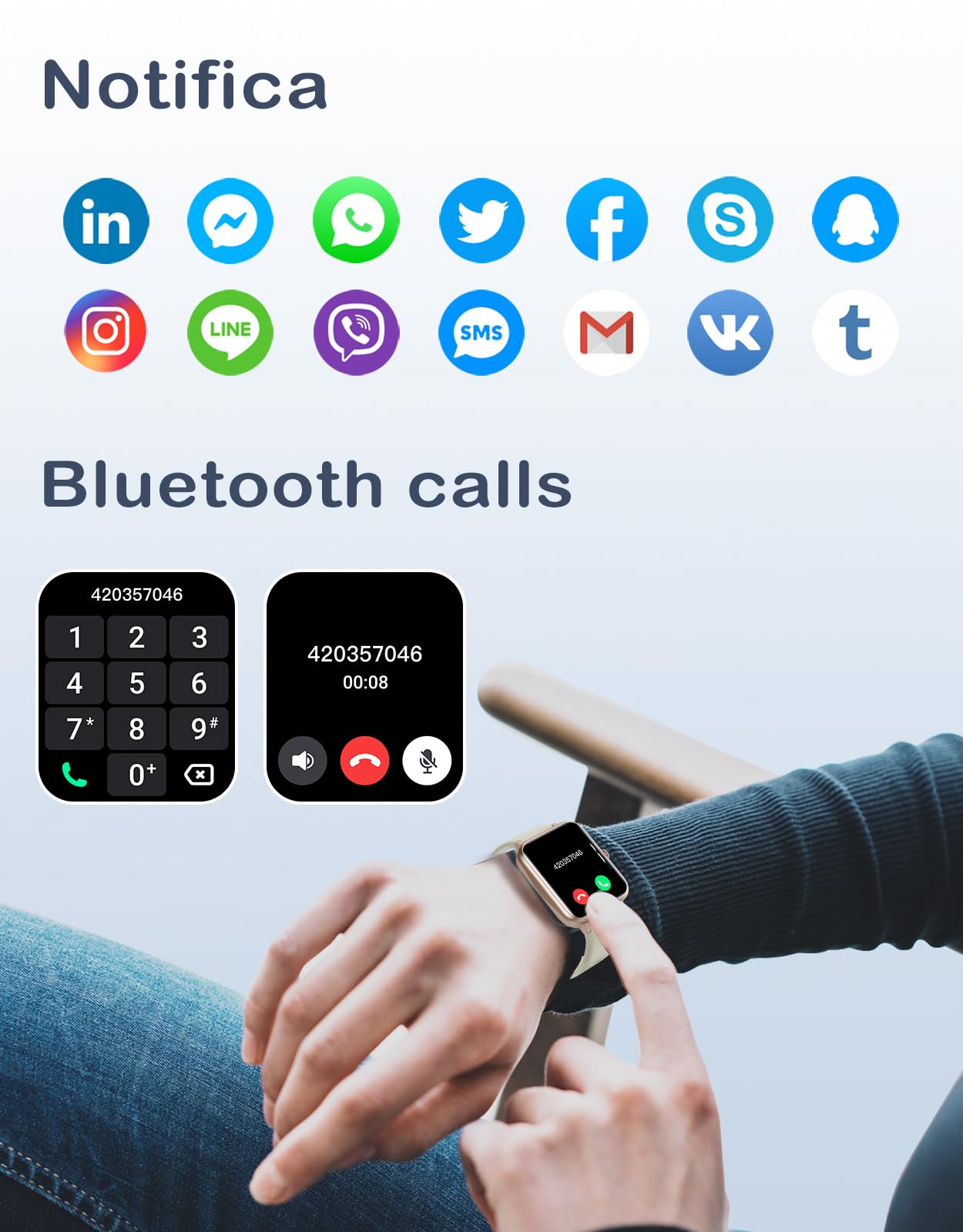 GRV Smartwatch Uomo Donna Bluetooth Chiamate Notifiche Orologio Pedometro Cardiofrequenzimetro Saturazione di Ossigeno Fitness Tracker Monitoraggio del Sonno Sveglia per Android iOS Galassia