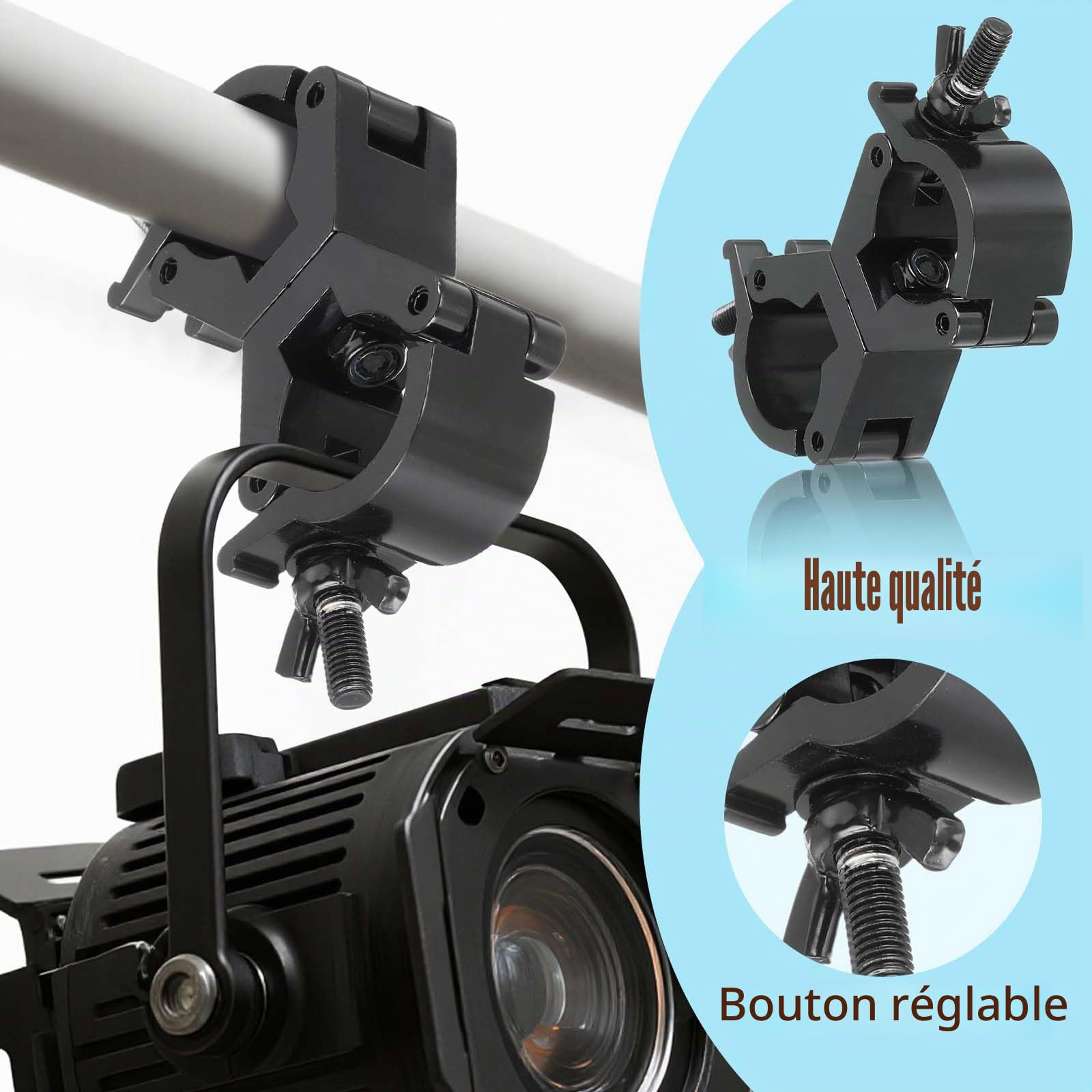 Crochet Jeux de Lumières Dj Truss Clamp 29mm-35mm Crochet de Fixation Projecteur, Porteur 80kg Double Collier de Serrage Pivotant Eclairage Light Fixation sur Tube Rond