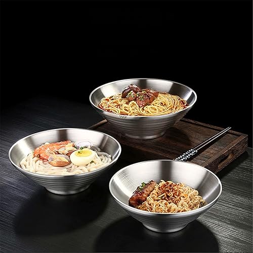 Miniatura 6 de Tazones de ramen de 7 pulgadas, cuenco de sopa de fideos de acero inoxidable 304, cuencos de ramen para Udon Soba Pho Pasta Ensalada Cereal