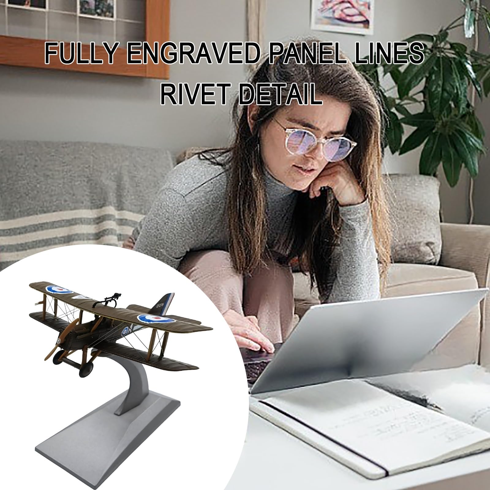 Modello metallo pressofuso caccia biplano SE.5a scala 1:72 con ruote dell'elica girevoli, supporto espositivo lega zinco for appassionati aviazione, replica aereo militare preassemblata