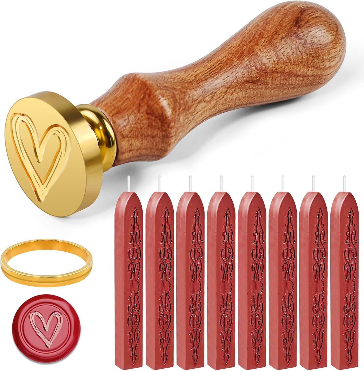 Furuising 8Pcs Red Sealing Wax Sticks, Wax Seal Stick with Wicks, Wax Seal Stamp Kit with Heart Stamp