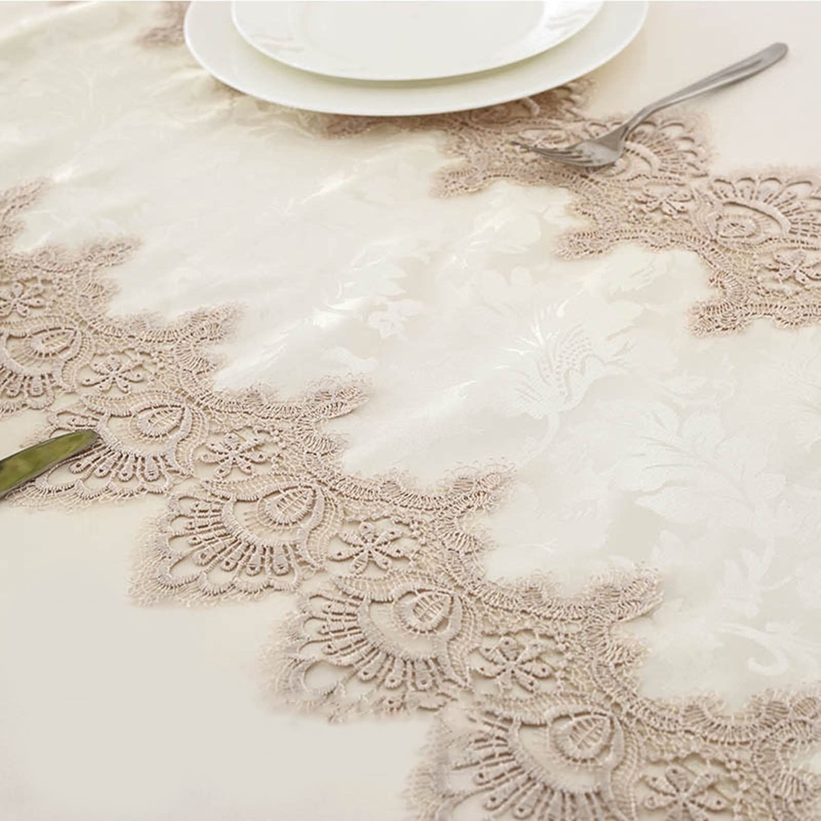 Tischband Herbst, Tischtuch für Biertisch aus Polyester Spitzenmuster Hellbraun 40x220CM für Abendessen Hochzeit Dekor