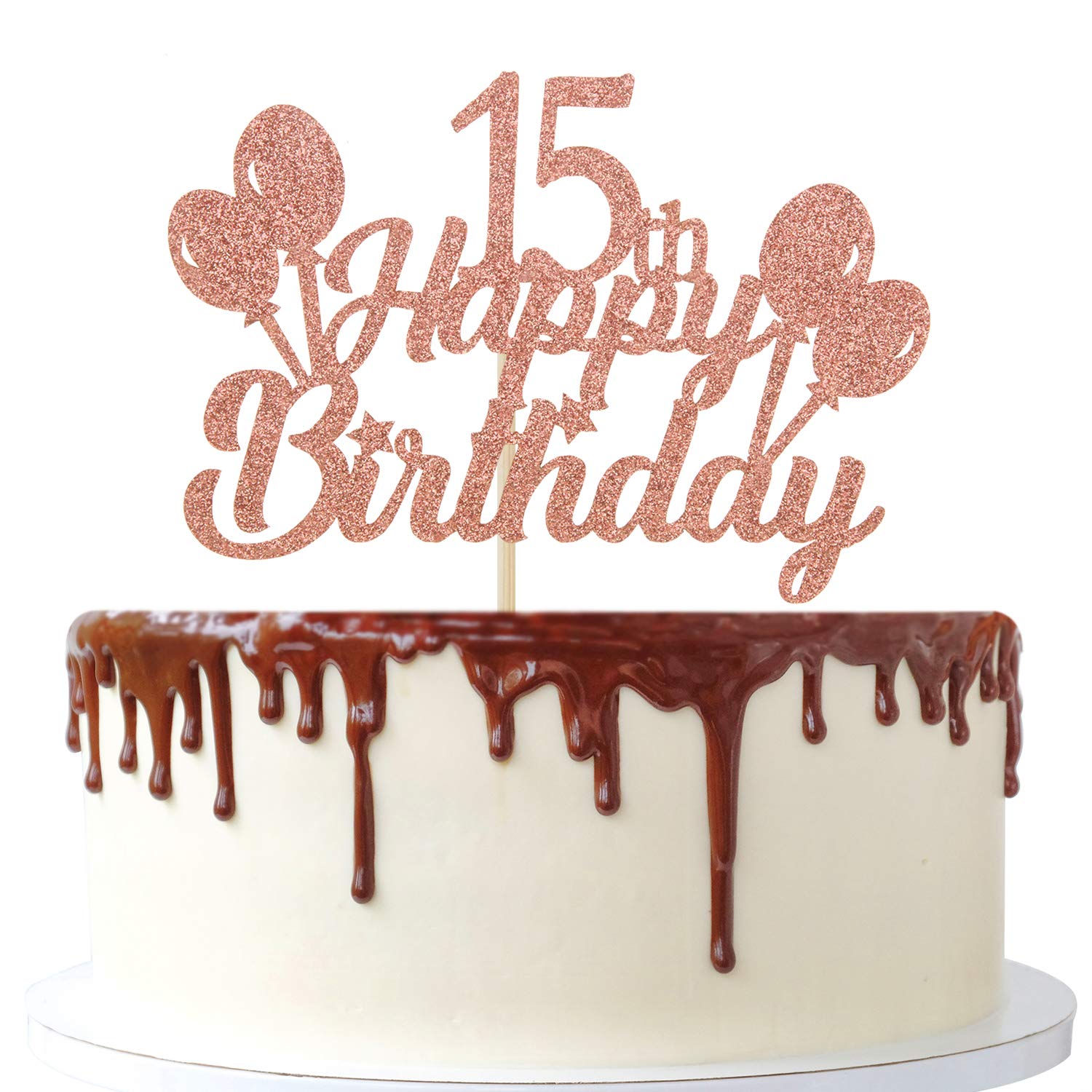 Buy Rose Gold Glitter Happy 15th Birthday Cake Topper - 15 and Fabulous ...