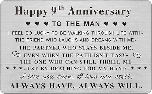 Emideary Feliz 9 aniversario para marido y hombre, tarjeta de 9 años de aniversario de boda para él, esposo