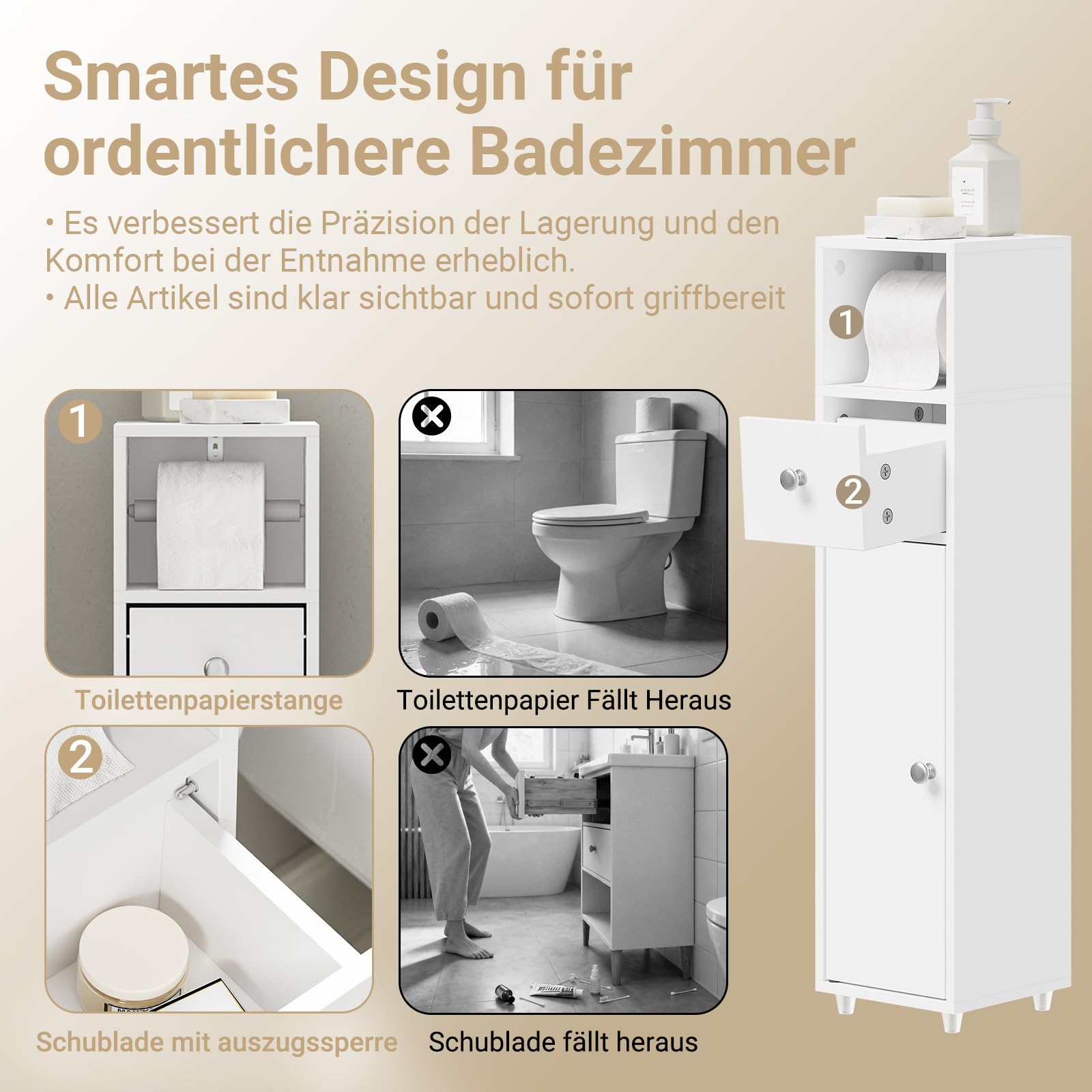 SoBuy Badezimmerschrank Schmal 20cm mit Rollenhalter für Bad & WC