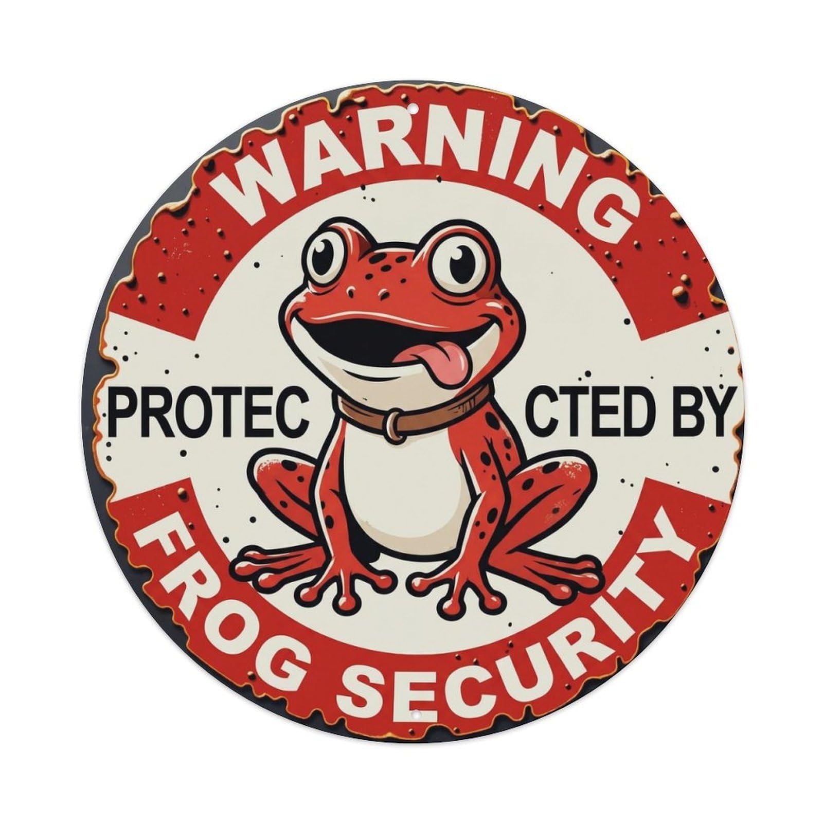 Metal Tin Sign Warning Protected By Frog Security Vintage