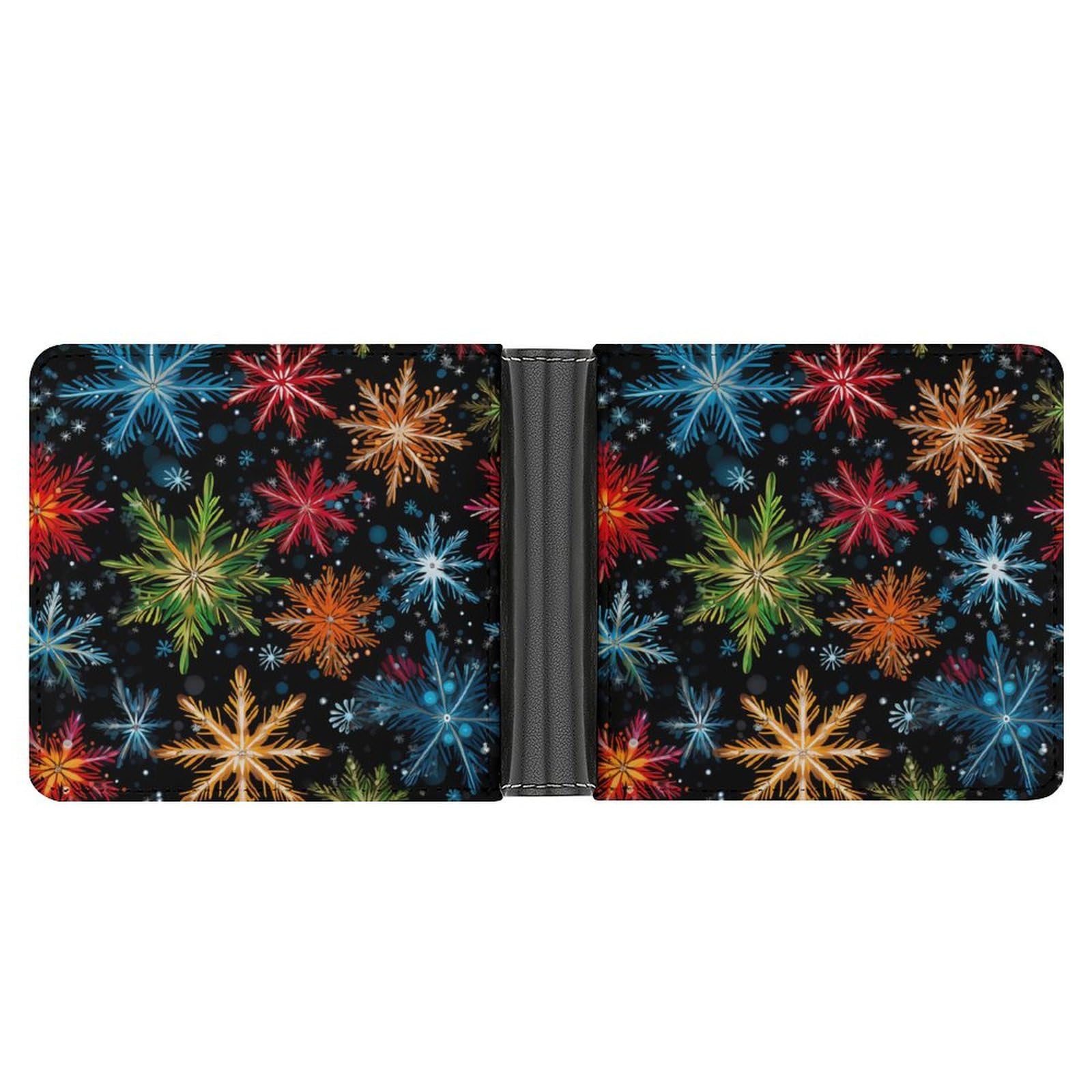 Colorful Snowflakes Pattern Bifold Wallet PU Leather Coin Purse Lightweight Credit Card Holder Wallet Money Clip