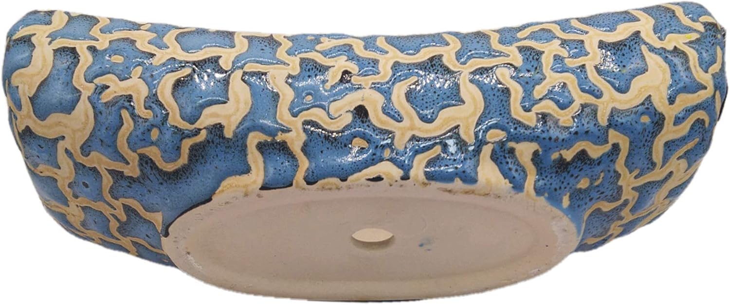 Ceramic Boat Shaped Planter Flower Pots Indoor Outdoor Planter, Handicraft by Awarded Indian Artisan (10" Inch, Blue)