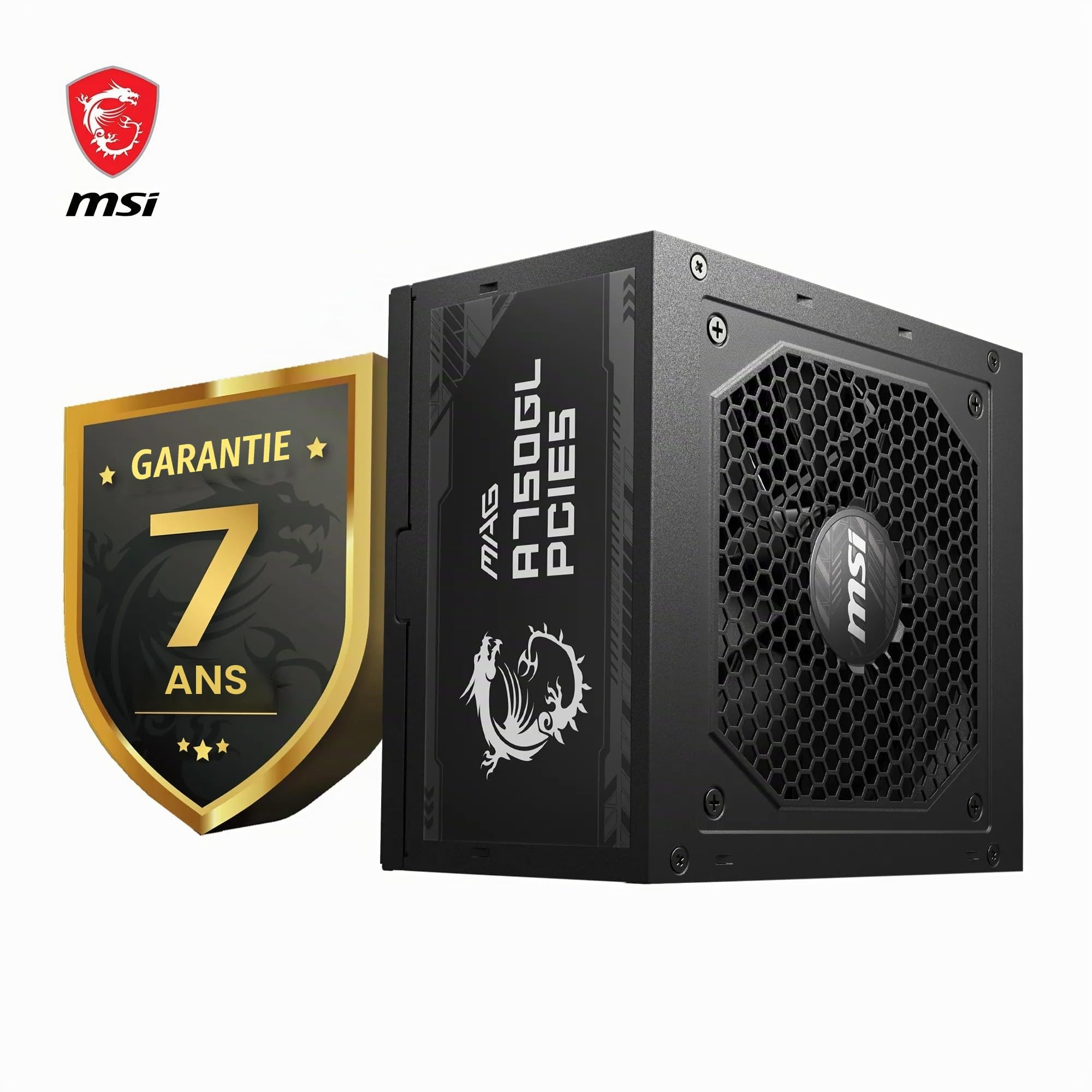 MSI MAG A750GL PCIE5 Bloc d'alimentation, 750 W, 80 Plus Gold, entièrement modulaire, ATX 3.0, Support GPU PCIe 5.0, câbles Plats Noirs, Garantie 7 Ans
